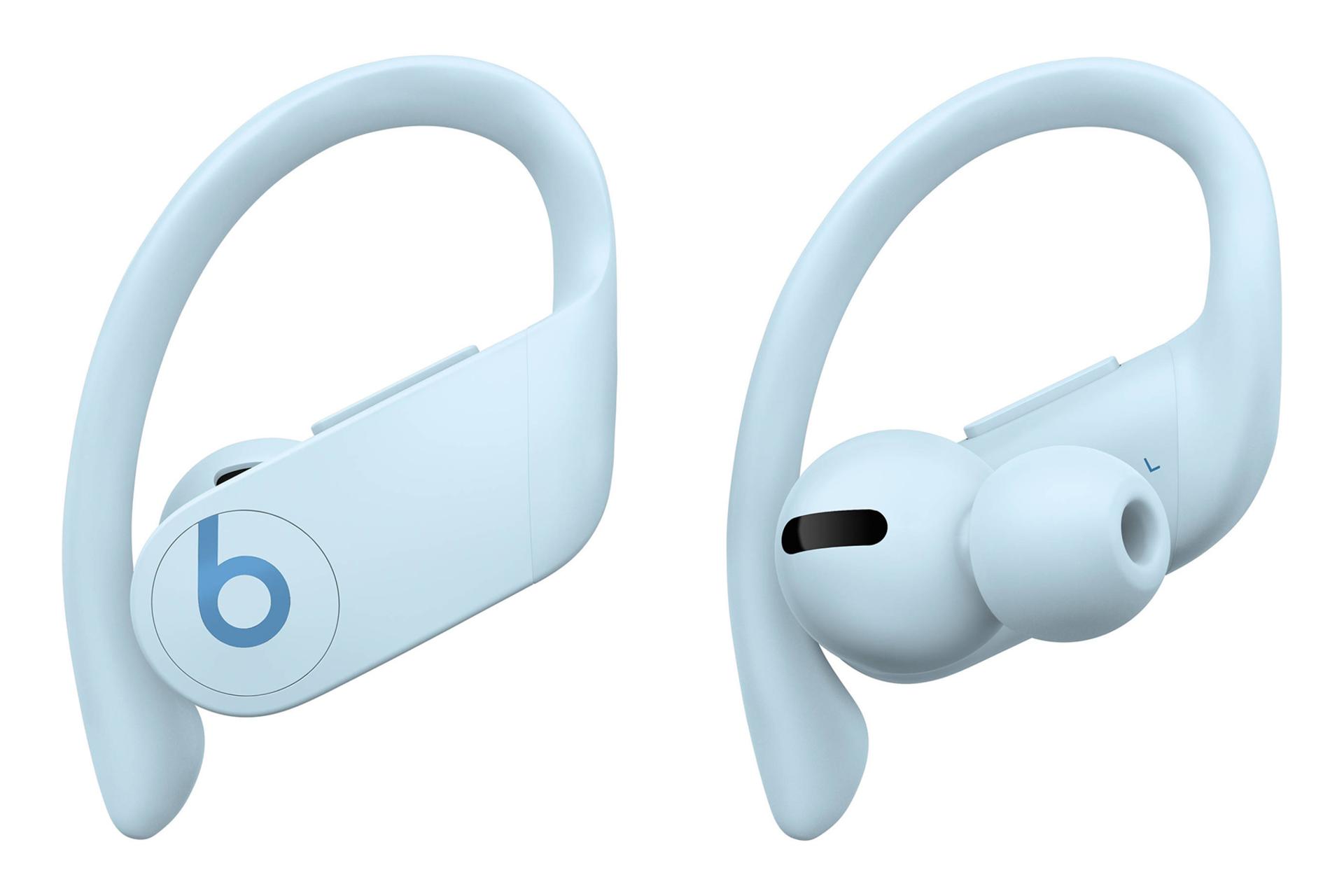 نمای پشت و جلو هدفون بیتس PowerBeats Pro آبی آسمانی