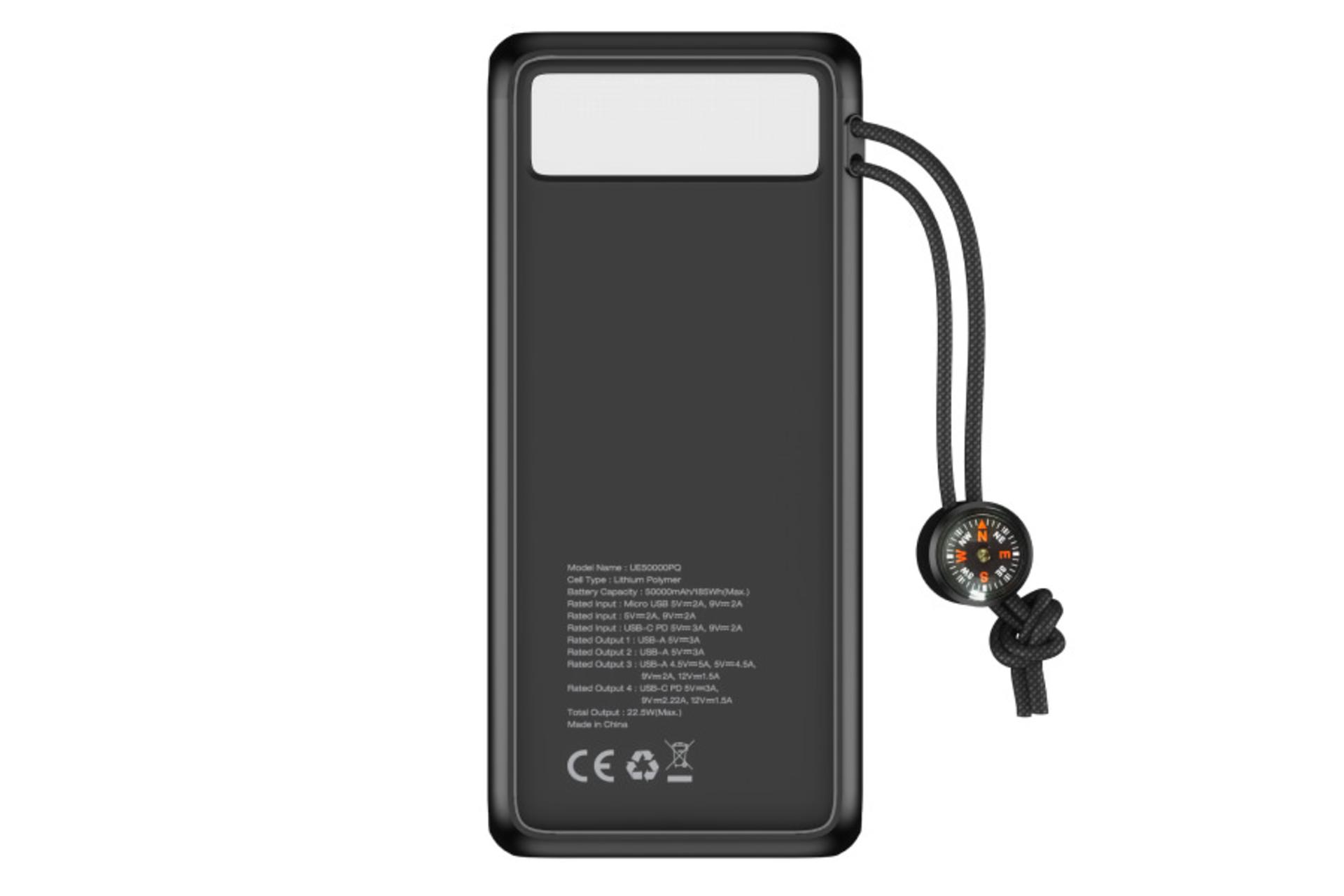نمای پشت پاور بانک انرجایزر UE50000PQ با ظرفیت 50000 میلی‌آمپرساعت
