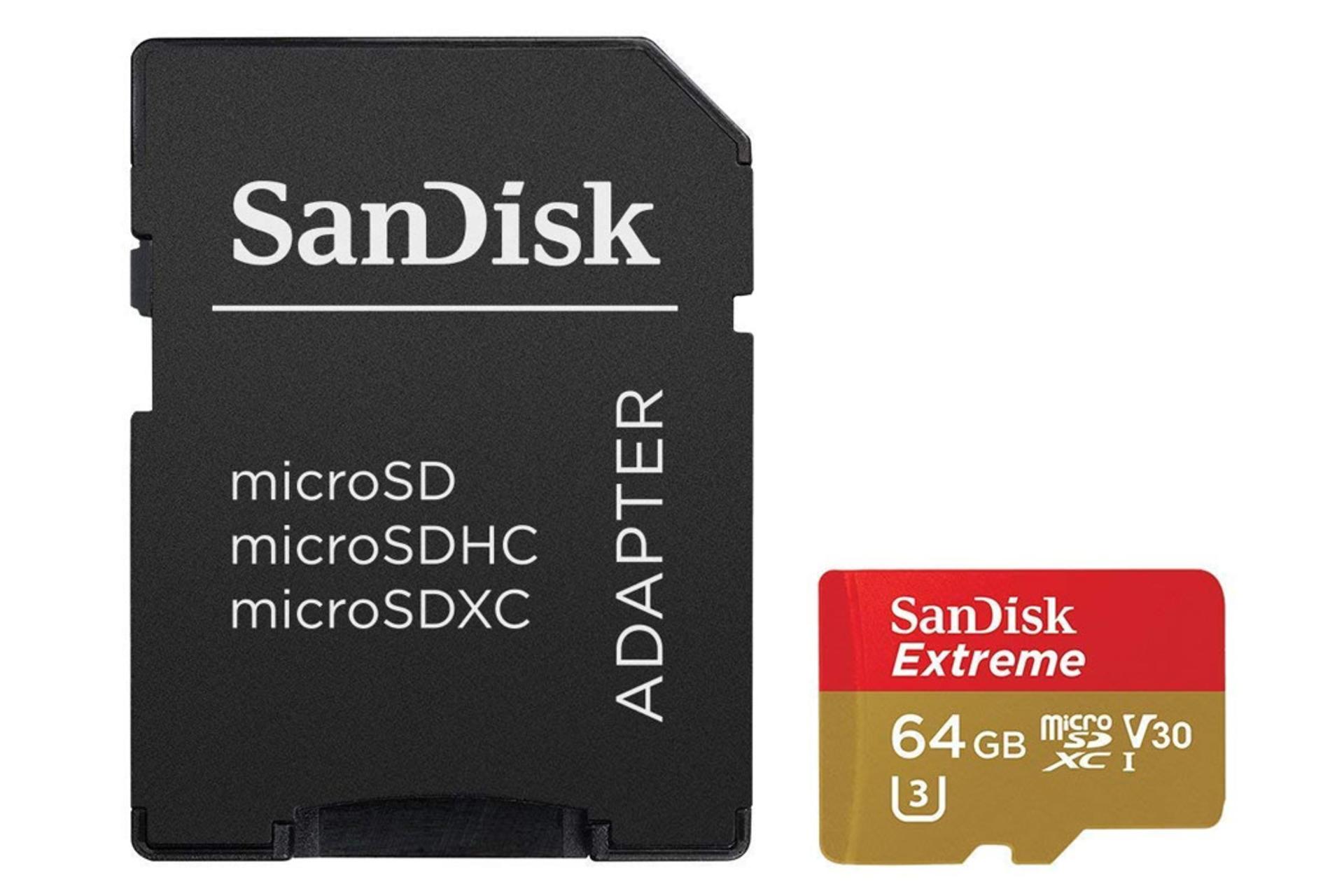 آداپتر سن دیسک microSDXC با ظرفیت 64 گیگابایت مدل Extreme A2 کلاس 10