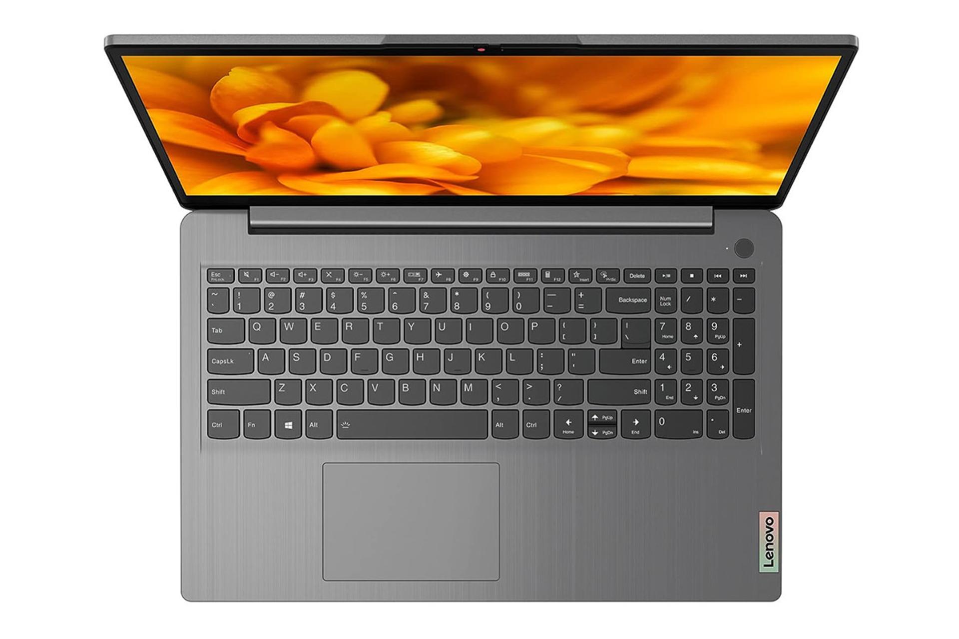 مرجع متخصصين ايران نماي بالاي لپ تاپ لنوو Lenovo IdeaPad Slim 3 و نمايش كيبورد و ترك‌پد