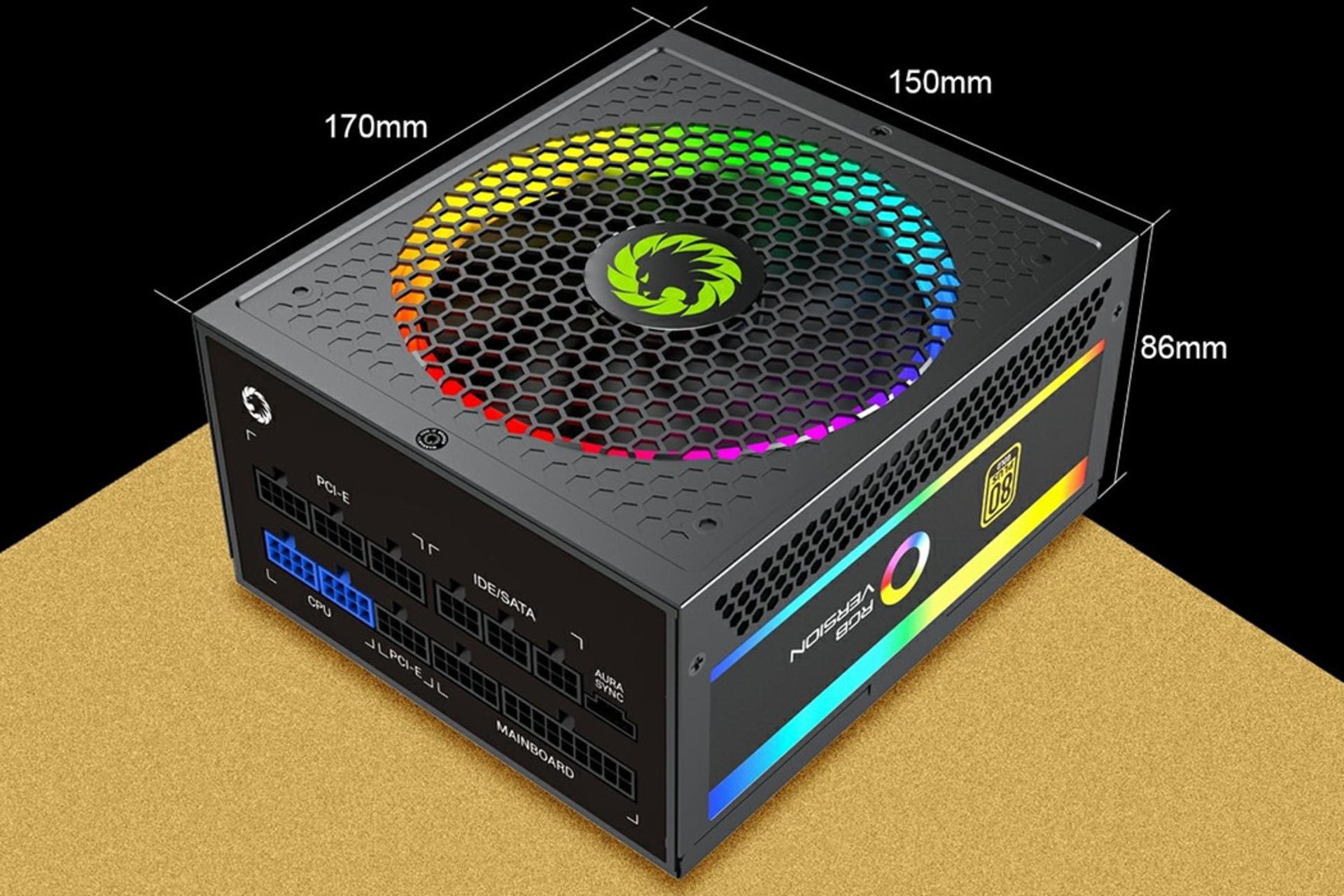 پاور کامپیوتر گیم مکس RGB1050 PRO با توان 1050 وات ابعاد