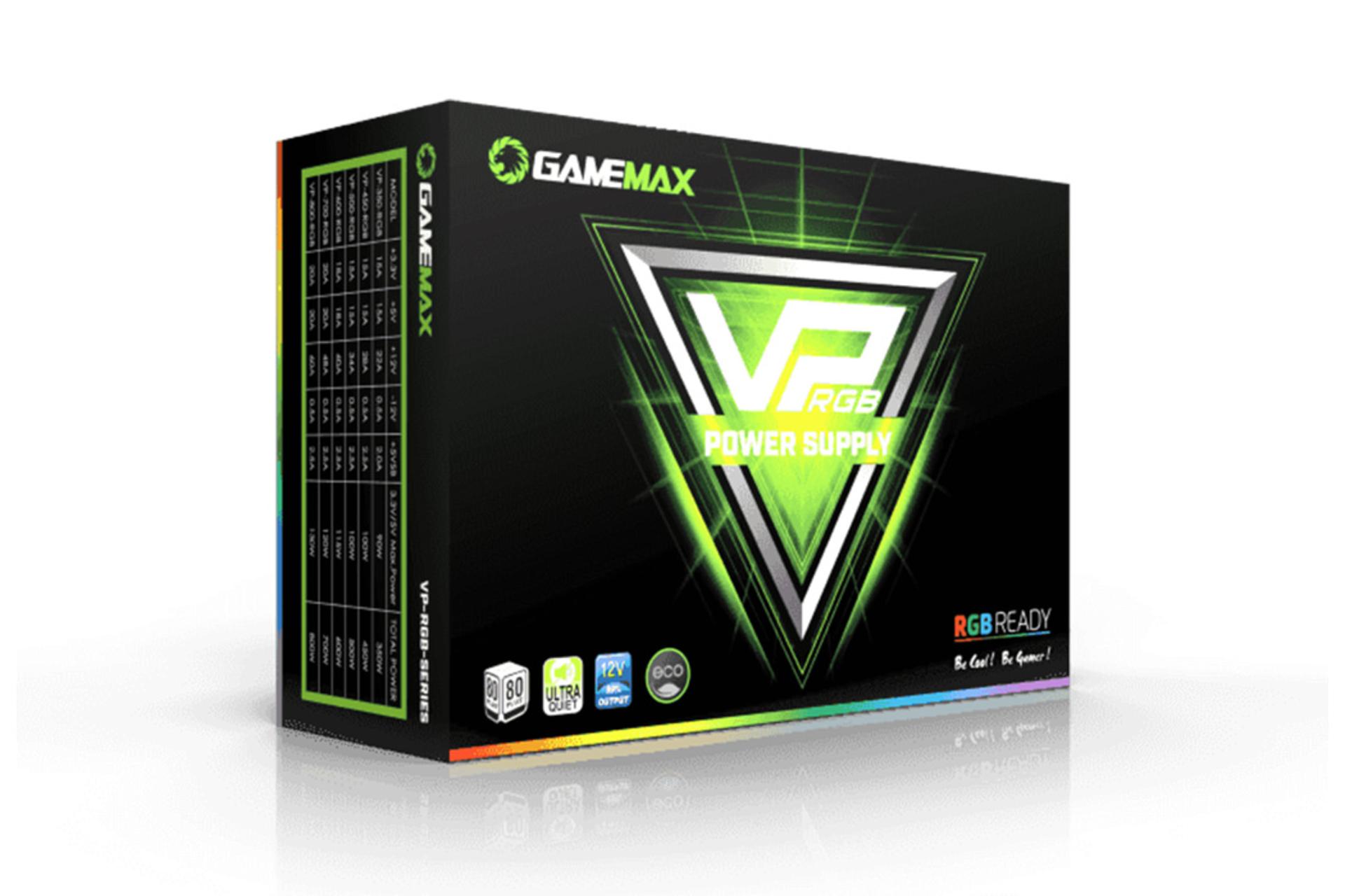 پاور کامپیوتر گیم مکس VP-800-RGB با توان 800 وات بسته بندی