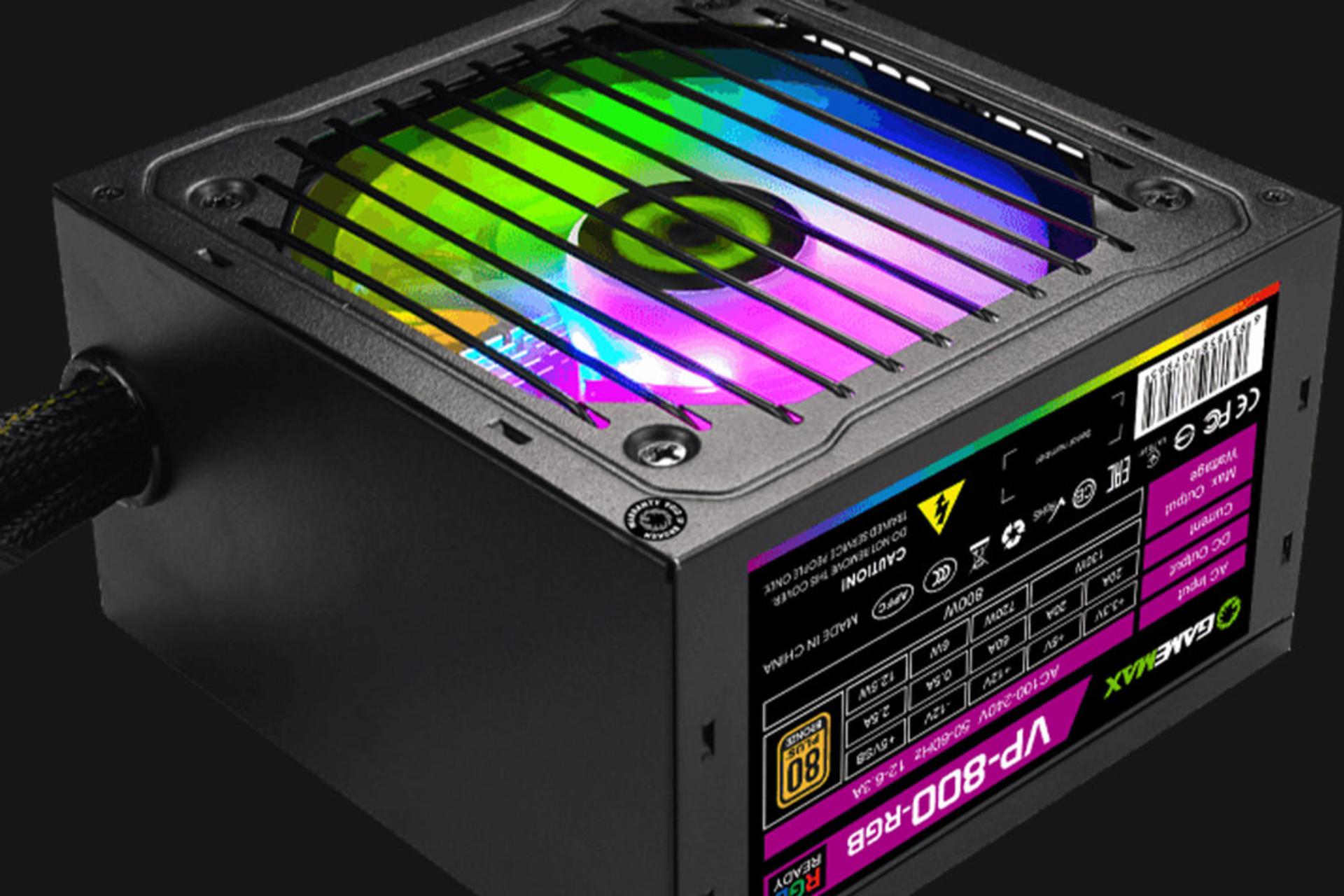 پاور کامپیوتر گیم مکس VP-800-RGB با توان 800 وات نمای جانبی