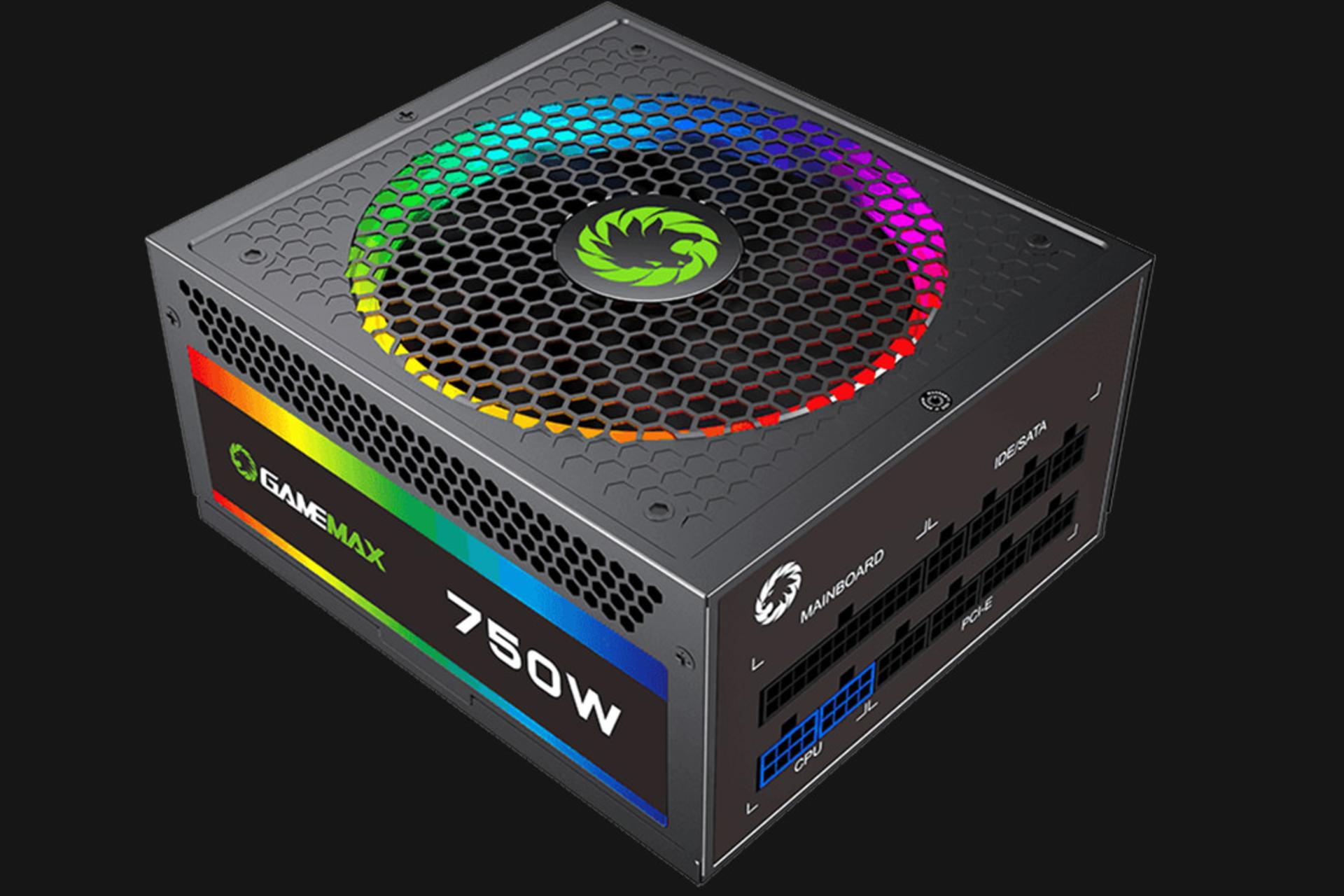 نمای جانبی پاور کامپیوتر گیم مکس RGB750 Rainbow با توان 750 وات