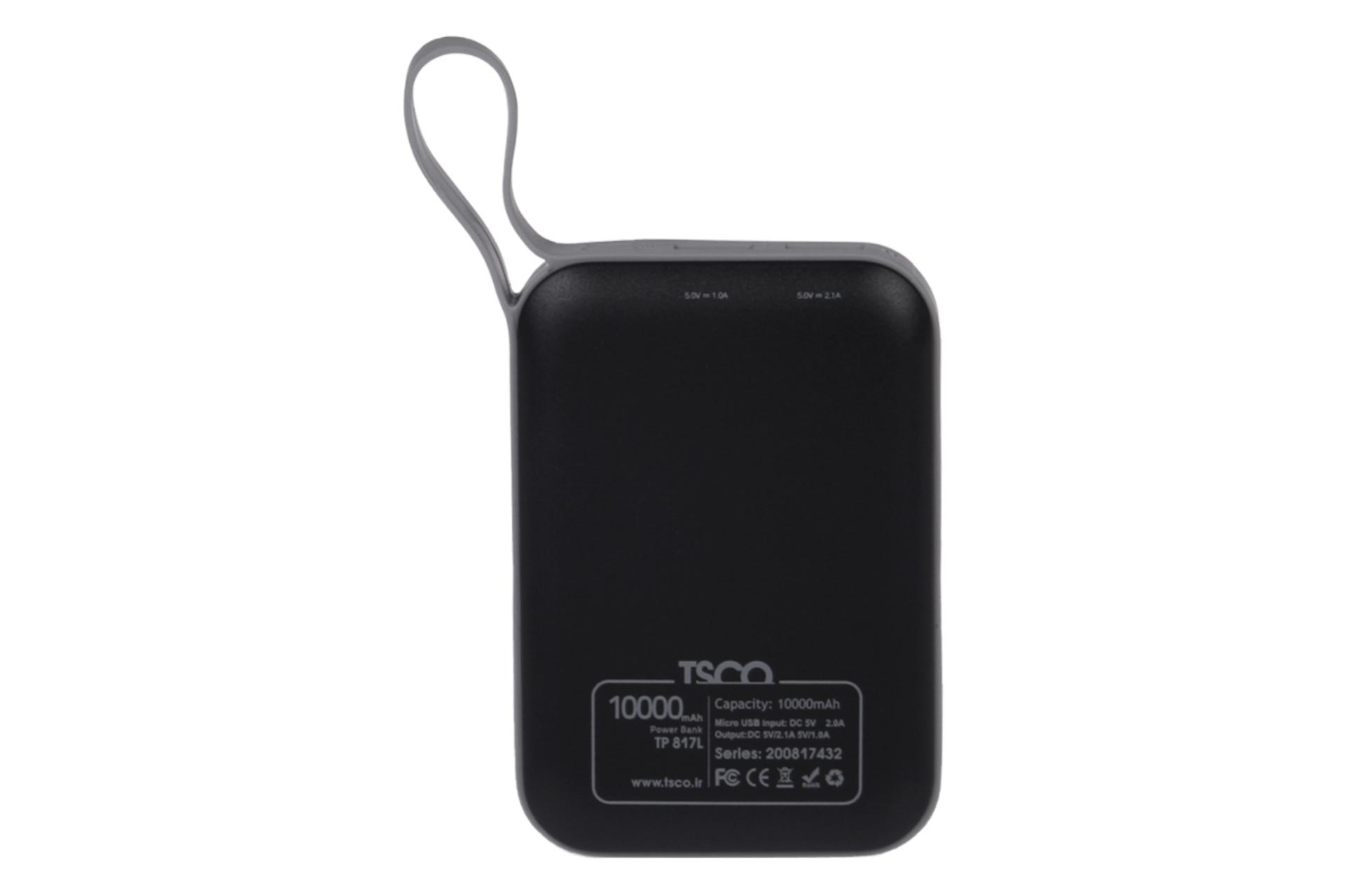 نمای پشت پاور بانک تسکو 817L با ظرفیت 10000 میلی‌آمپر ساعت Tsco TP 817L 10000mAh