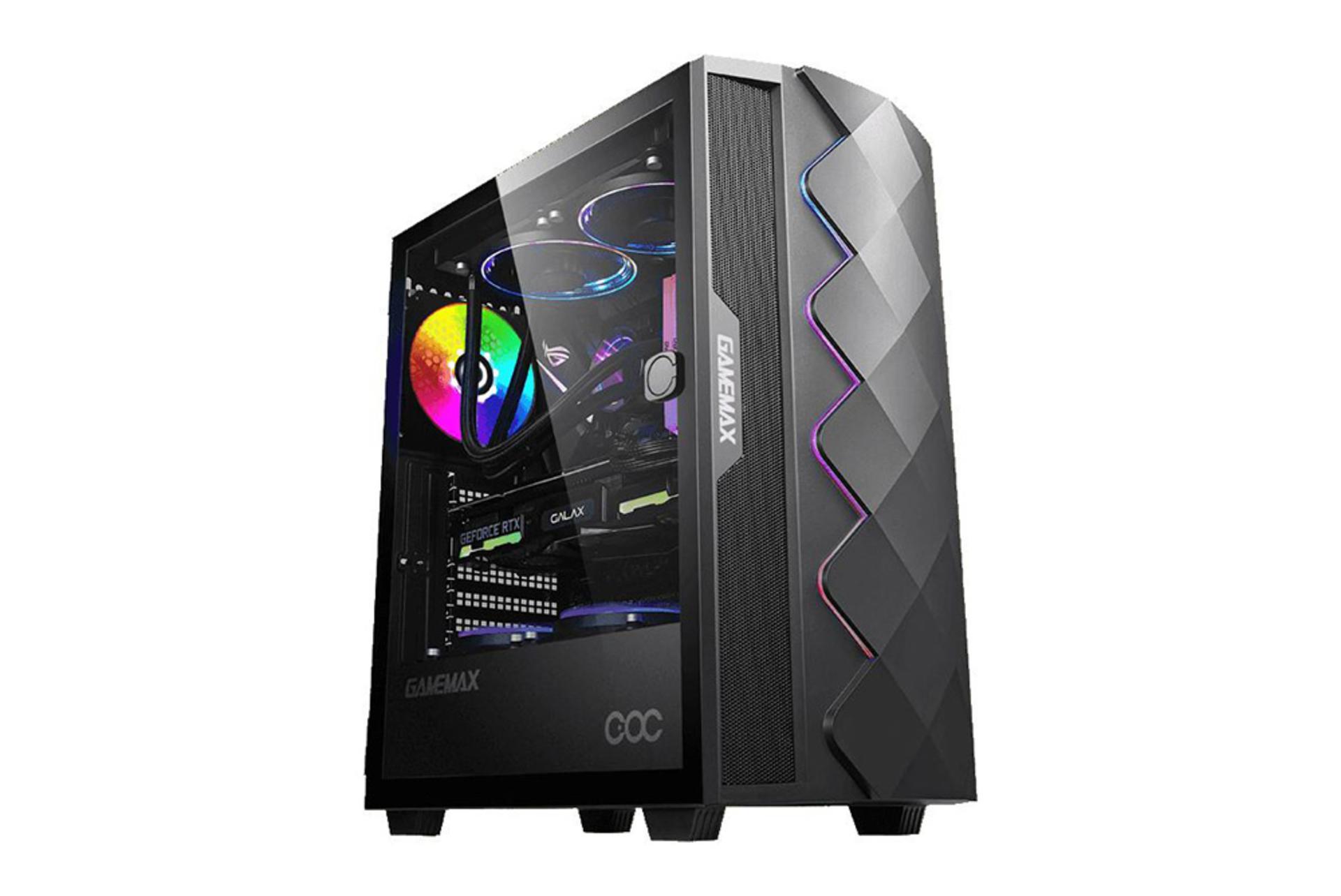 نمای نیم رخ جلو و سمت چپ کیس کامپیوتر گیم مکس Diamond COC رنگ مشکی