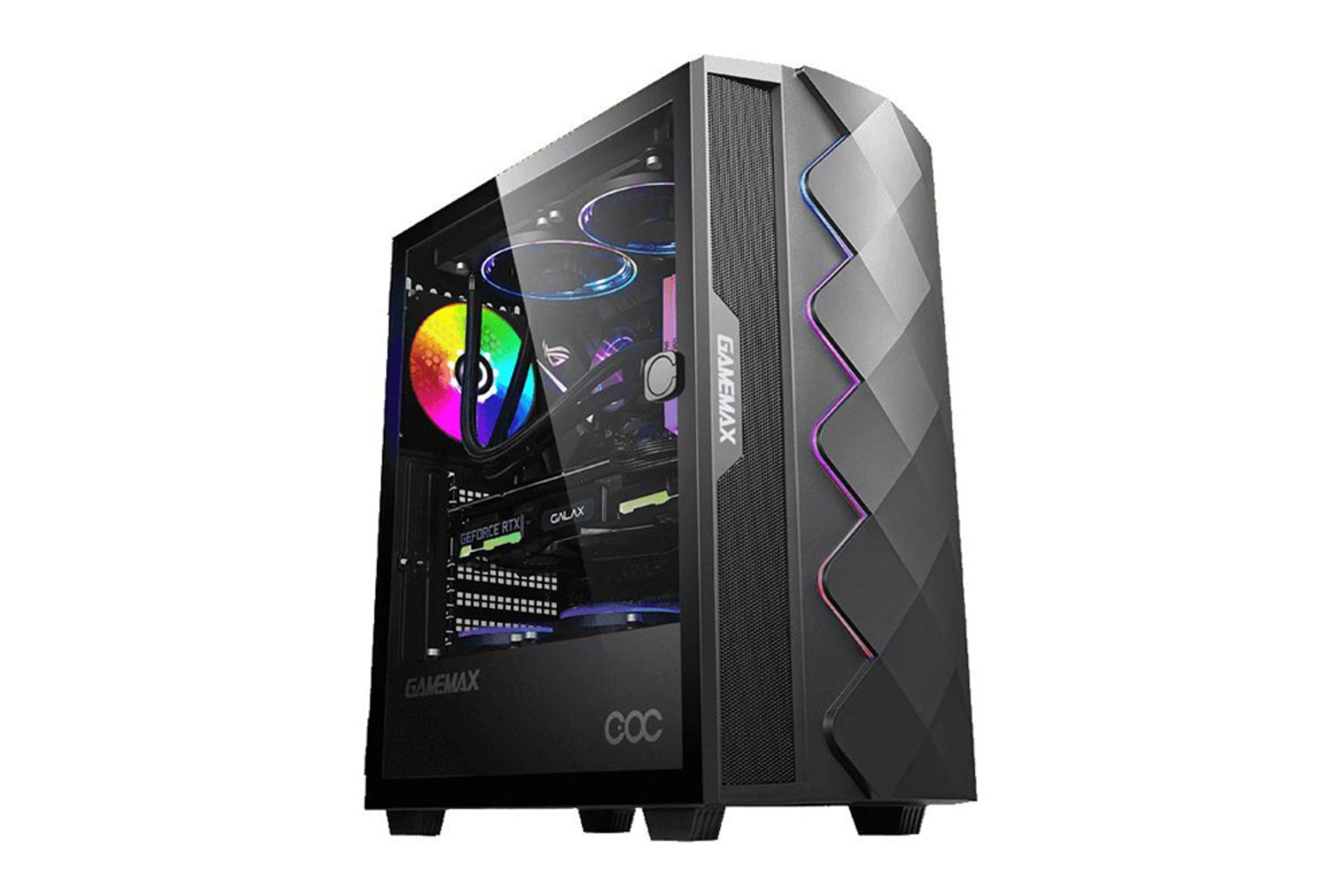 نمای نیم رخ جلو و سمت چپ کیس کامپیوتر گیم مکس Diamond COC رنگ مشکی