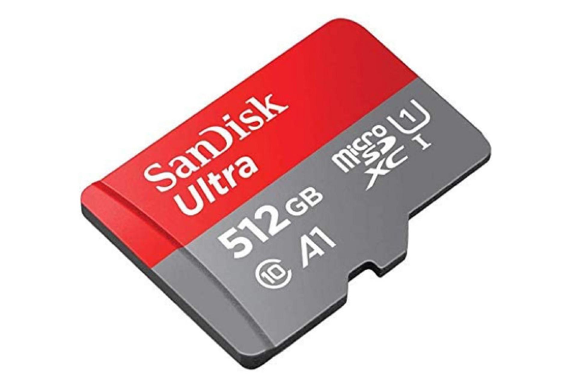 نمای جانبی کارت حافظه سن دیسک microSDXC با ظرفیت 512 گیگابایت مدل Ultra A1 کلاس 10