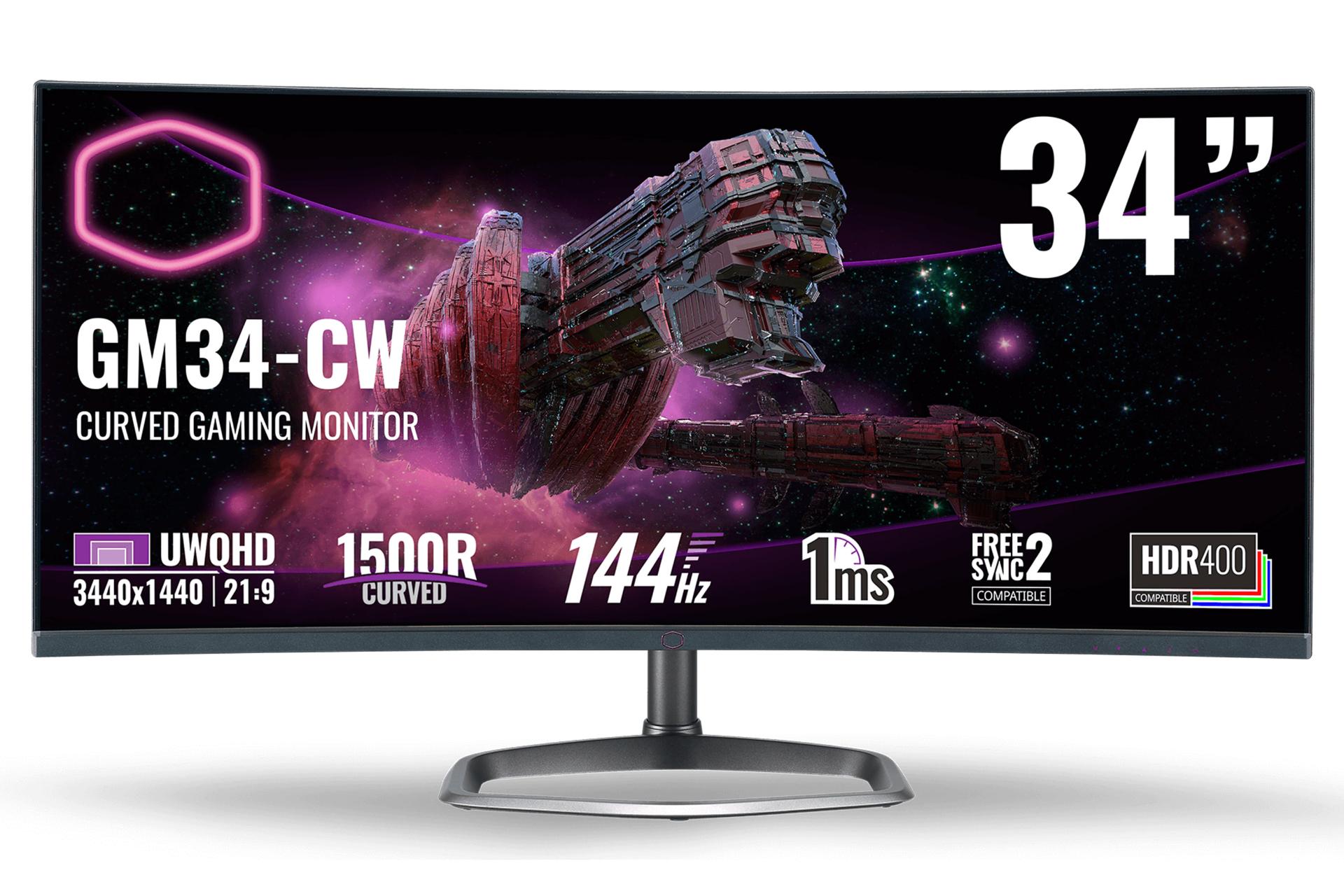 نمای جلو مانیتور کولر مستر 34 اینچ GM34-CW رنگ مشکی