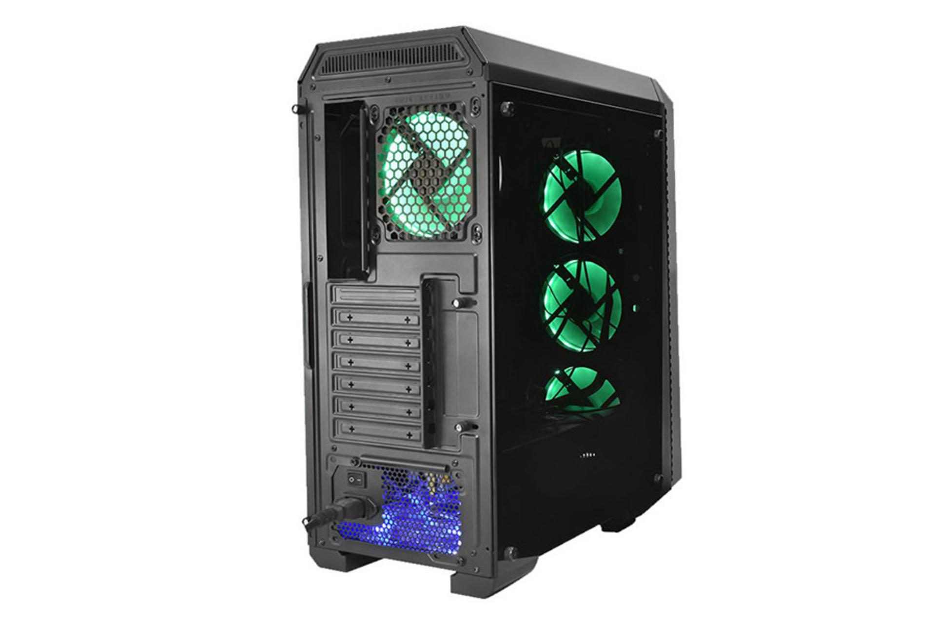 نمای نیم رخ عقب و پنل شیشه‌ای سمت چپ کیس کامپیوتر تسکو مدل GC TA 4490