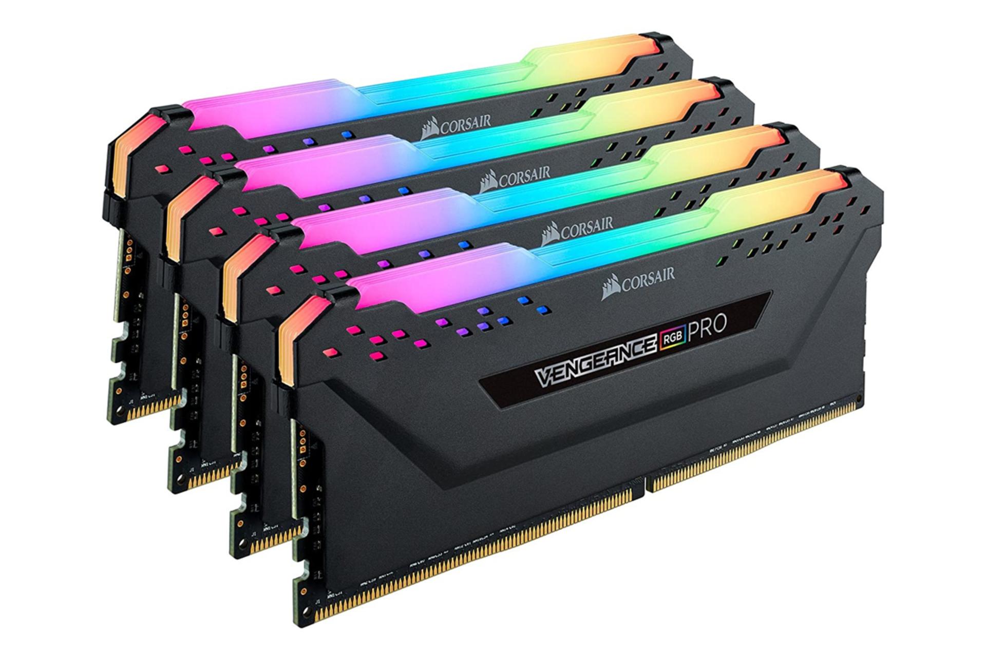 نمای جلو کناری کورسیر VENGEANCE RGB PRO ظرفیت 64 گیگابایت (4x16) از نوع DDR4-3600