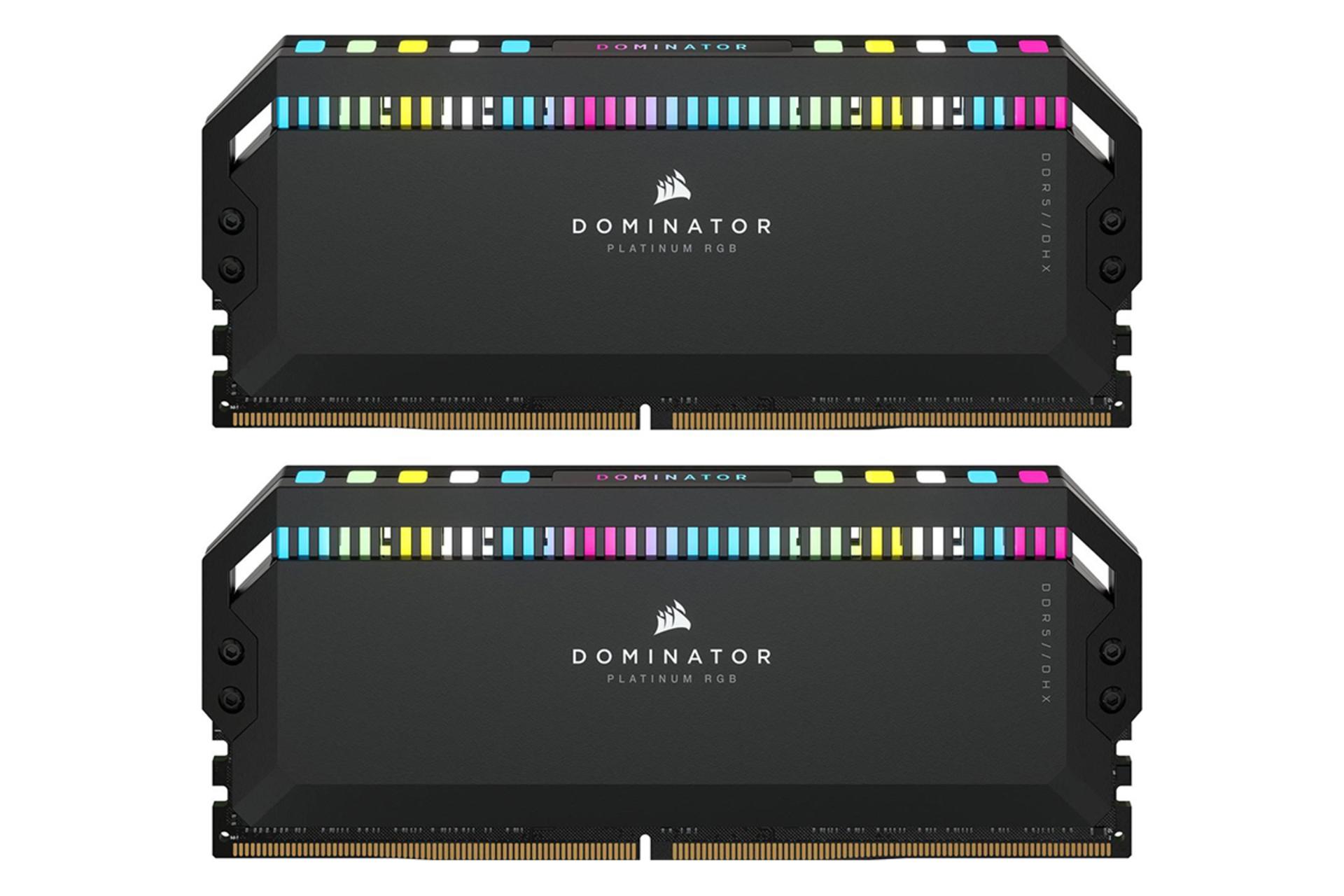 نمای جلوی رم کورسیر DOMINATOR PLATINUM RGB ظرفیت 64 گیگابایت (2x32) از نوع DDR5-5600 بصورت دوتایی