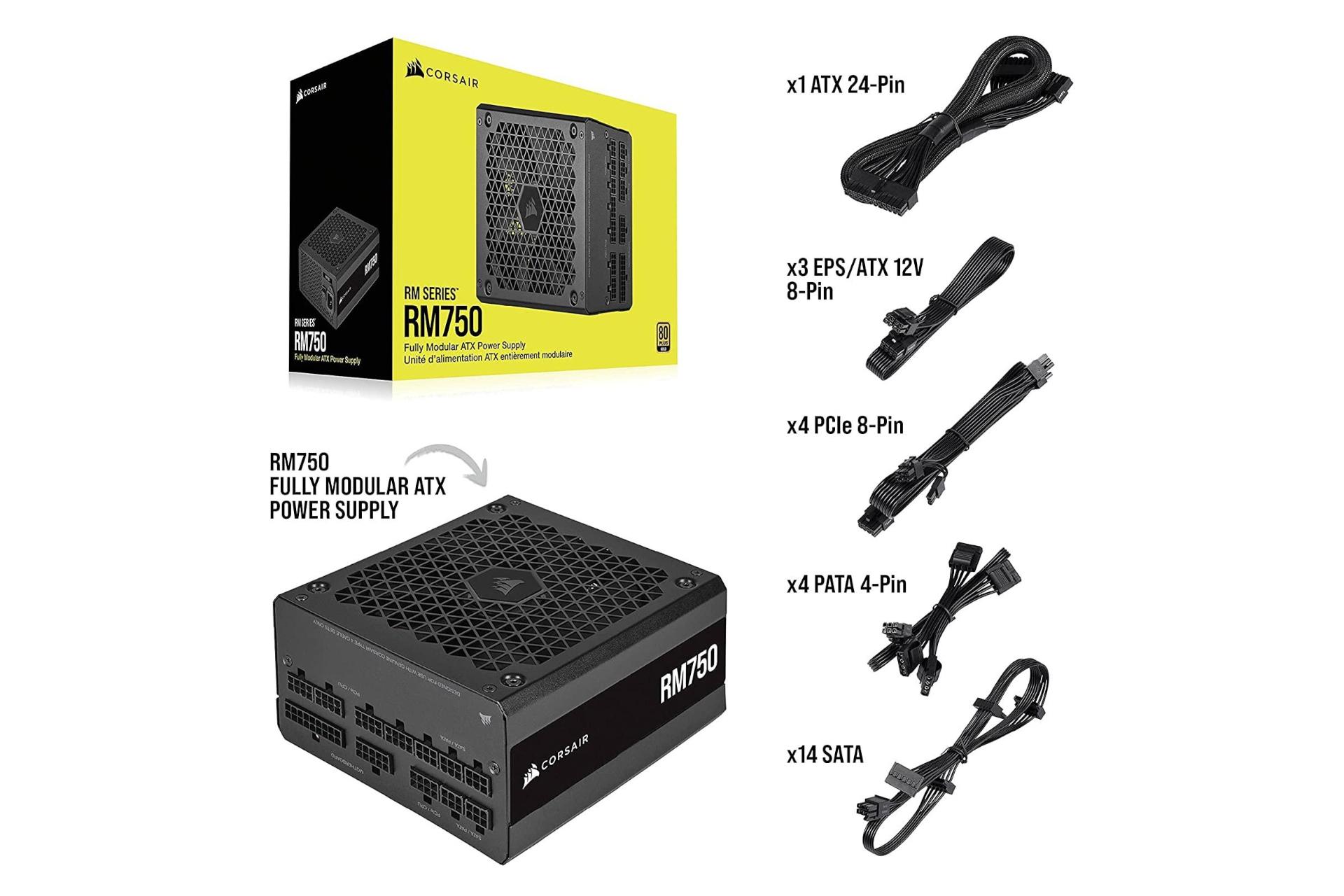 اقلام همراه پاور کامپیوتر کورسیر Corsair RM750 CP-9020234 750W با توان 750 وات مشکی