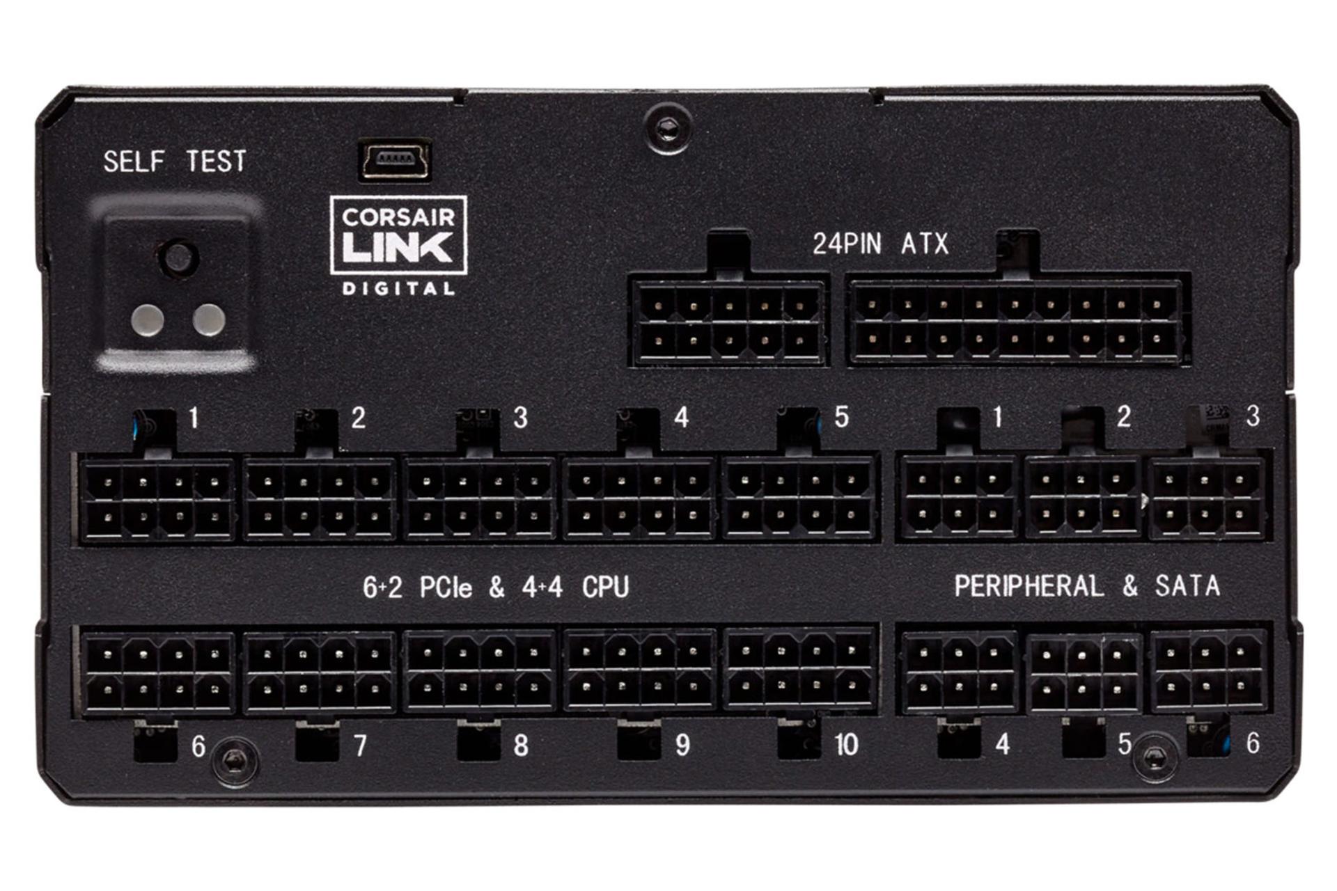 نمای اتصالات پاور کامپیوتر کورسیر AX1600i با توان 1600 وات