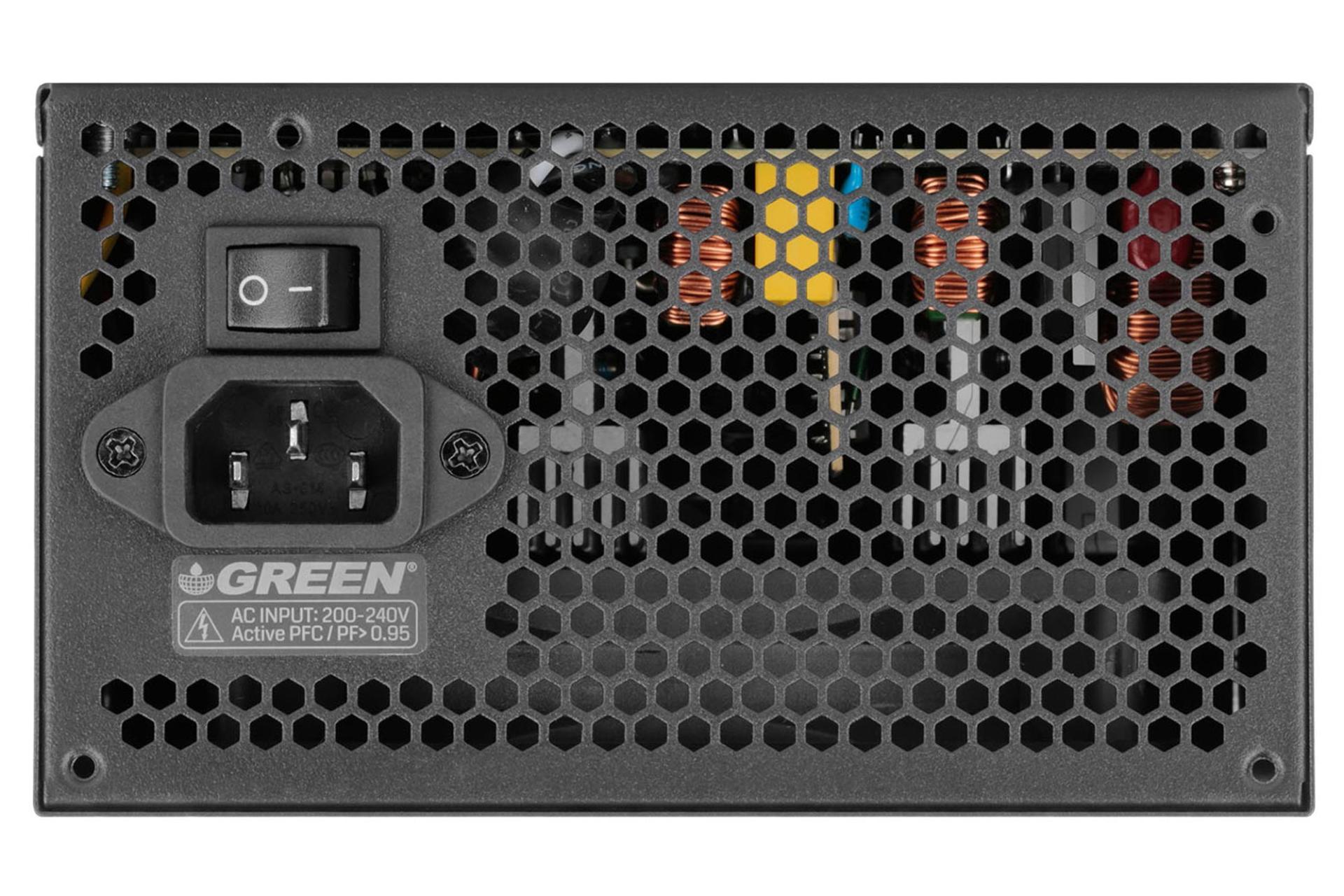 پاور کامپیوتر گرین GREEN GP600A-ECO Rev3.1 با توان 600 وات نمای پشت