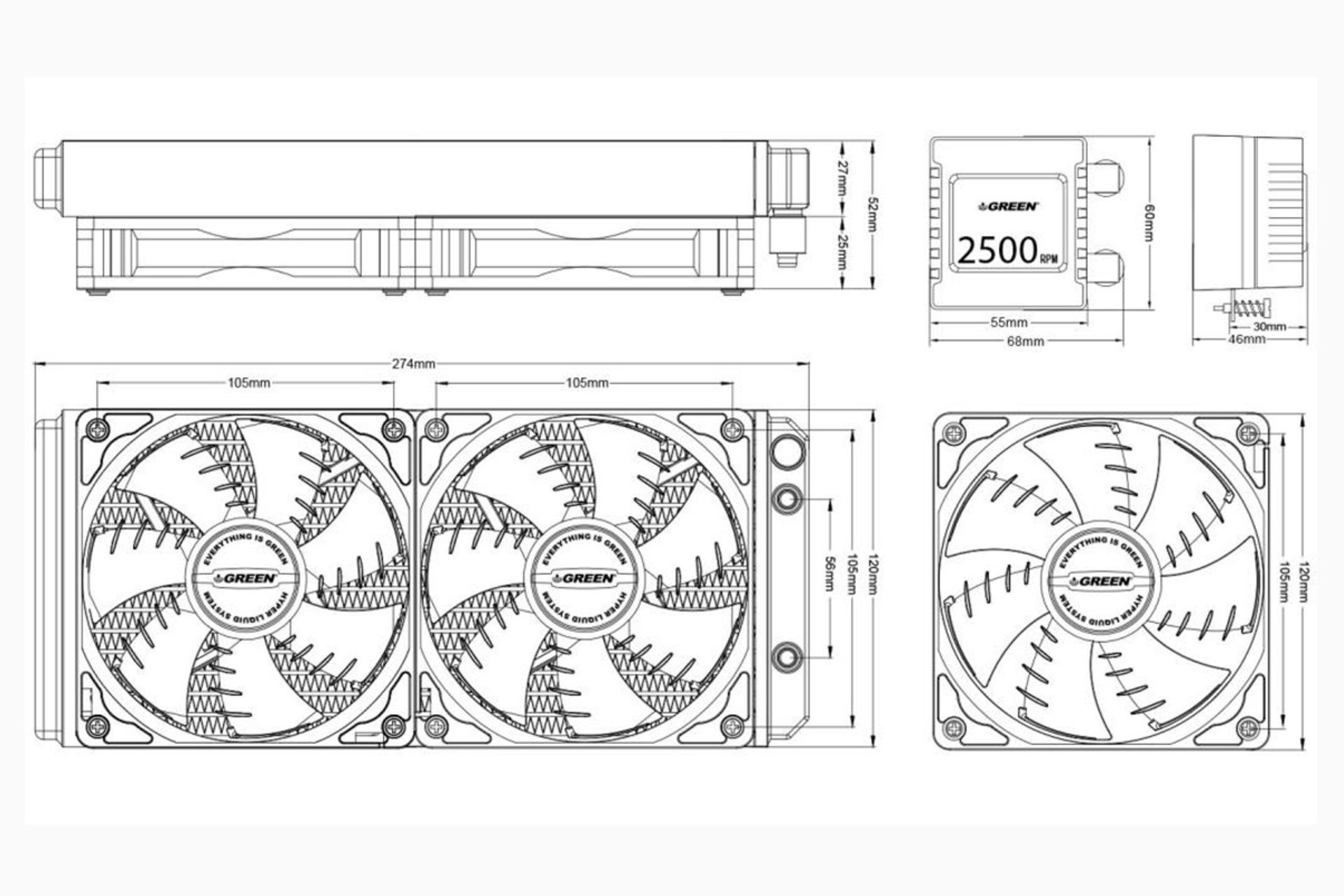 اتصال فن ها خنک کننده مایع گرین GLACIER 240 EVO