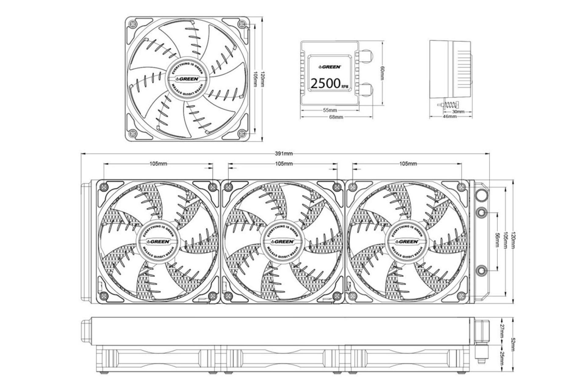 نصب فن ها به یکدیگر در خنک کننده مایع گرین GLACIER 360 EVO