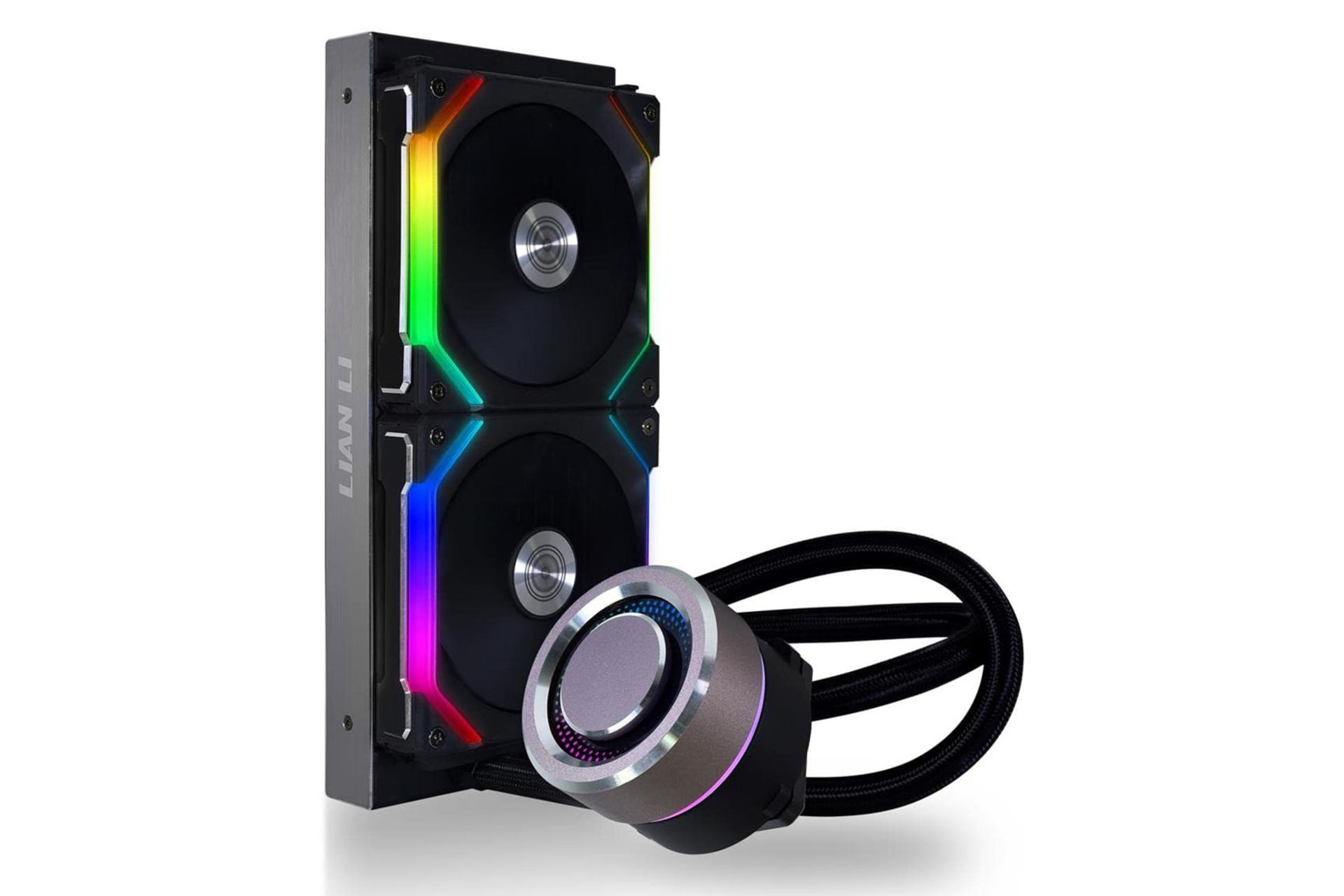 نمای عمودی خنک کننده مایع لیان لی Galahad SL Edition 240 با نورپردازی