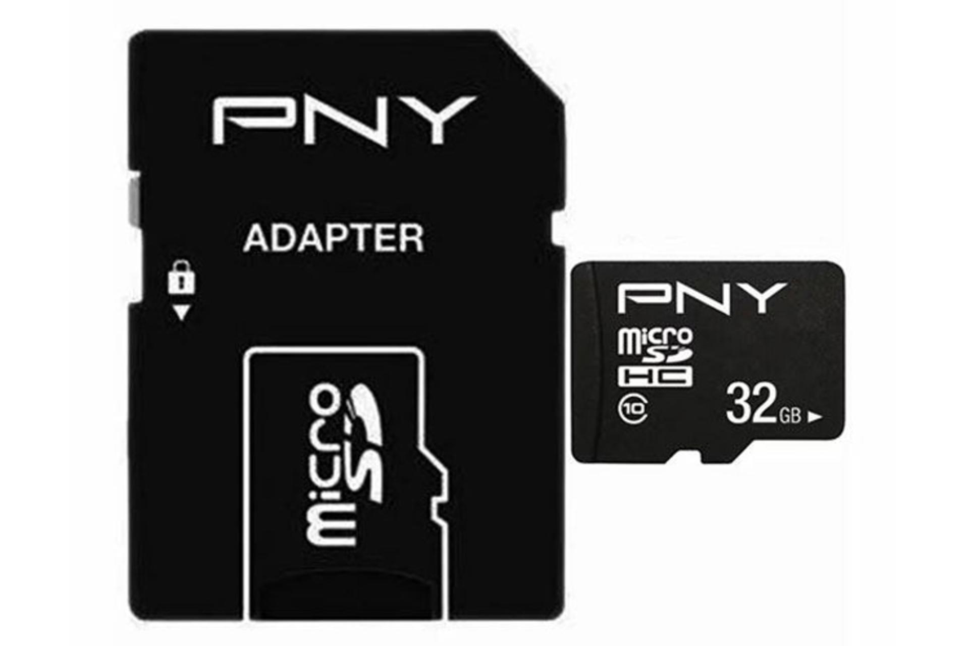 کارت حافظه پی ان وای microSDXC ظرفیت 32 گیگابایت مدل Performance Plus کلاس 10 با آداپتور