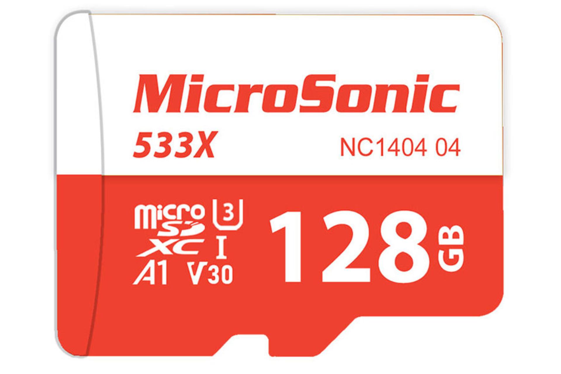 کارت حافظه میکروسونیک microSDXC با ظرفیت 128 گیگابایت مدل 533X V30 A1 کلاس 10