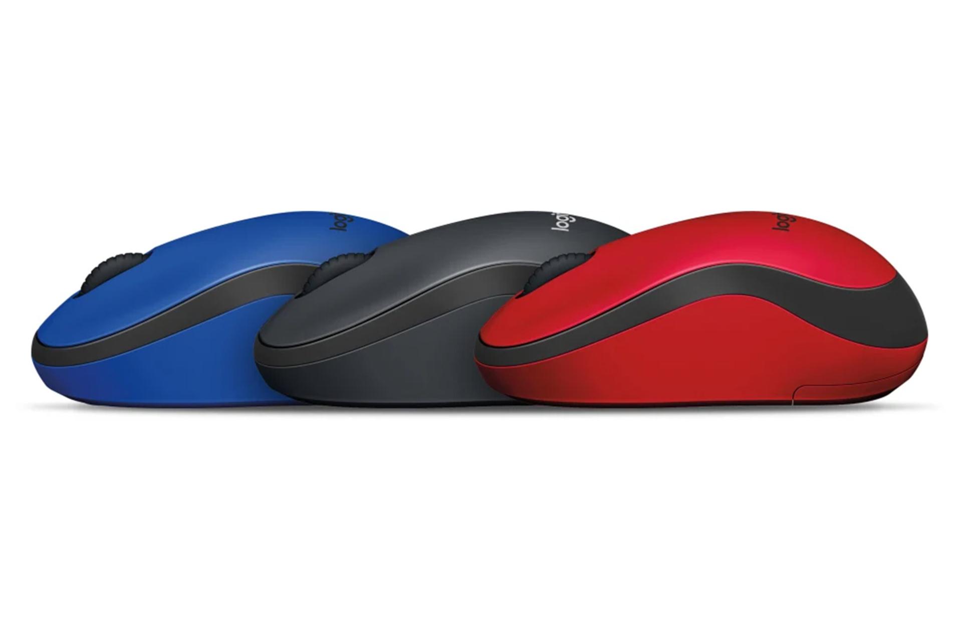 نمای نیمرخ ماوس ماوس لاجیتک M220 رنگ قرمز مشکی آبی