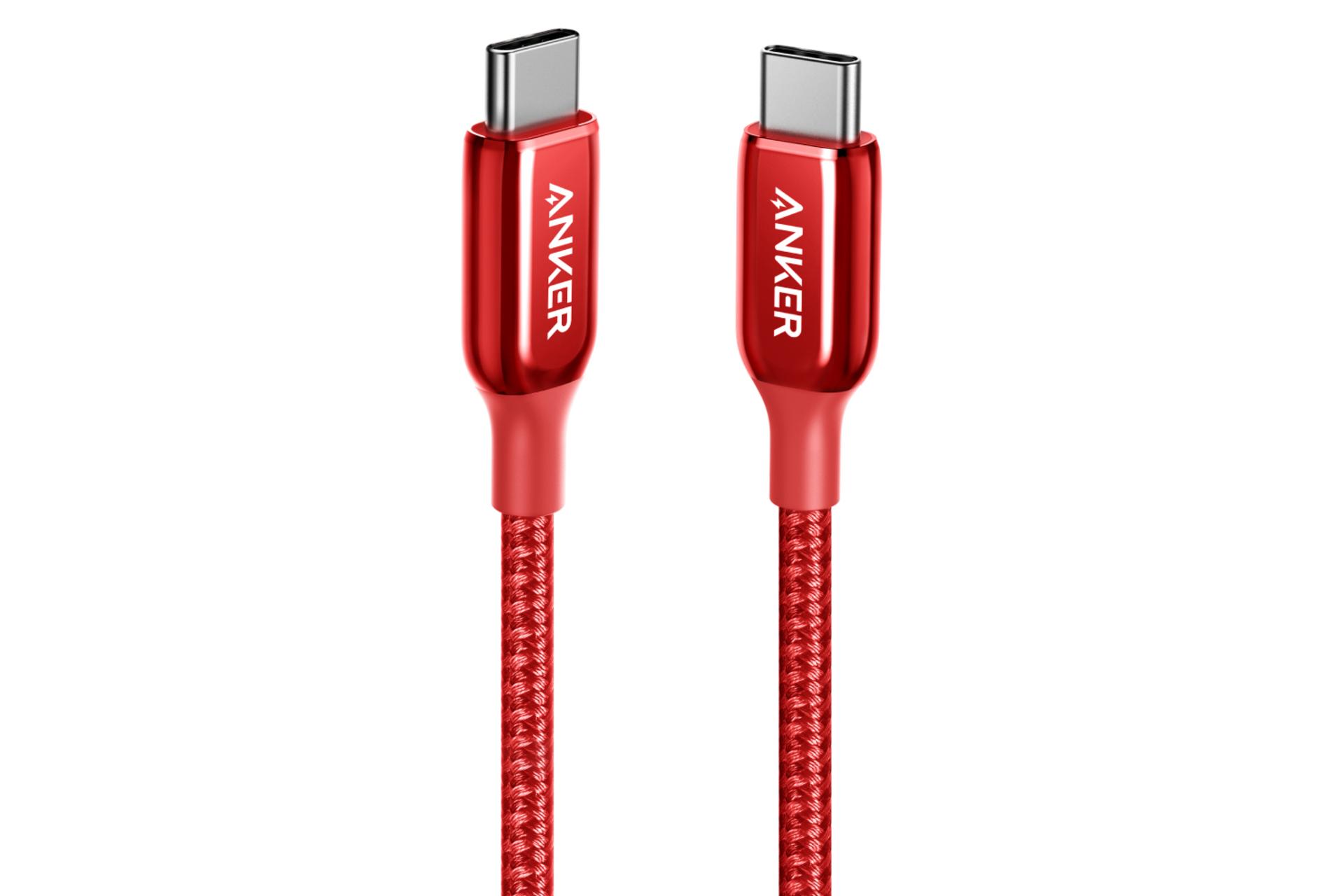 کابل شارژ USB انکر Type-C به Type-C مدل A8863 PowerLine+ III با طول 1.8 متر قرمز