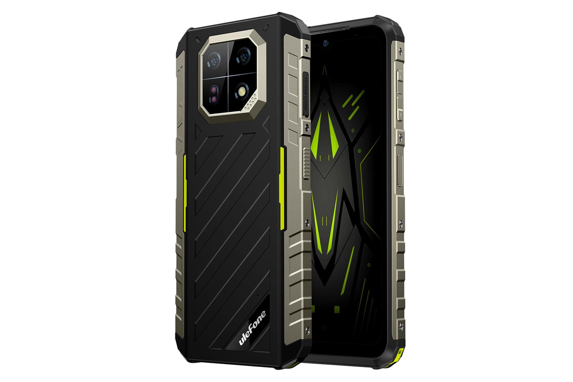 نمای کناری گوشی موبایل آرمور 22 یولفون / Ulefone Armor 22 مشکی و سبز