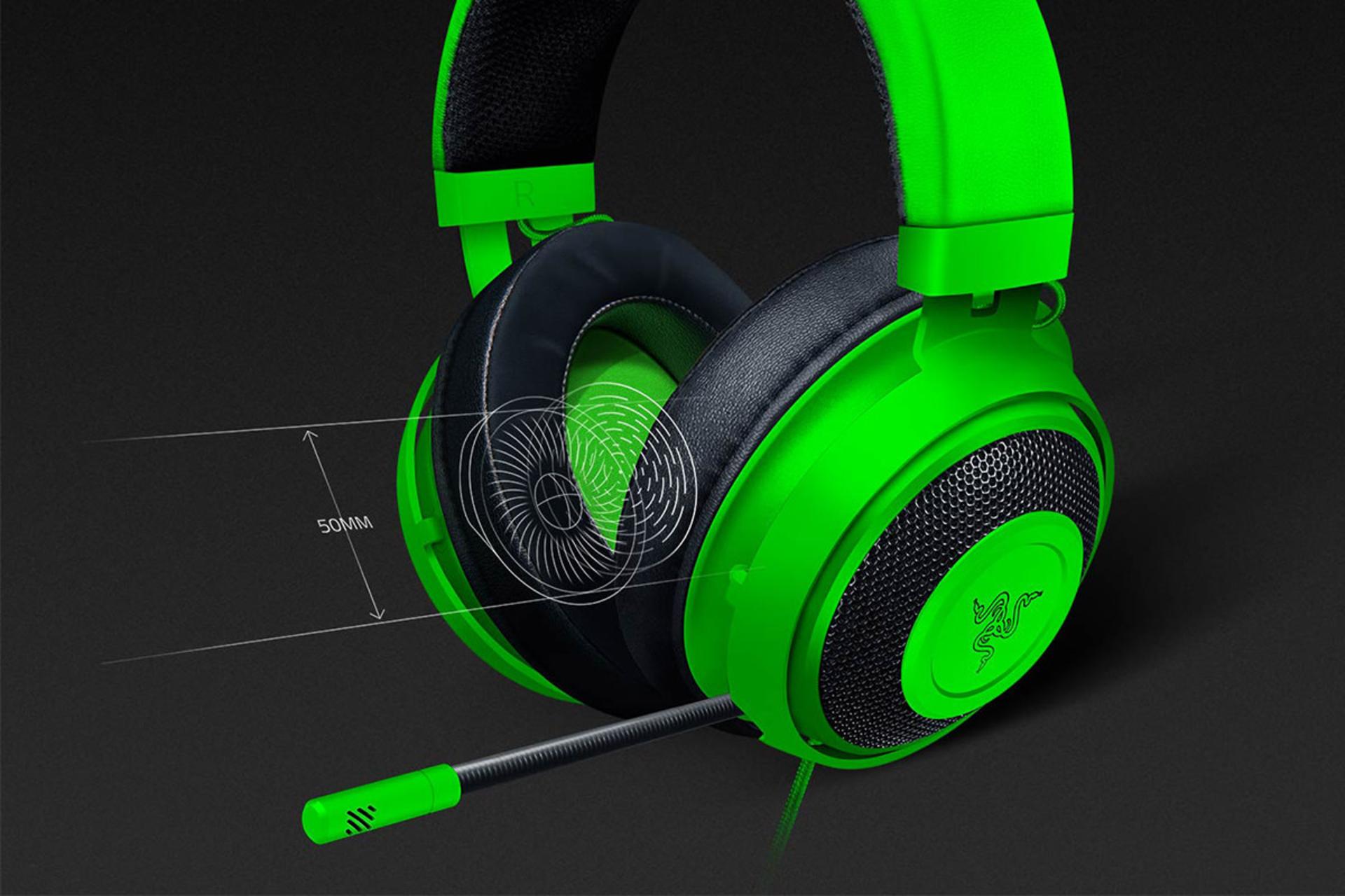 نمای درایور هدست گیمینگ ریزر Razer Kraken Tournament Edition سبز رنگ