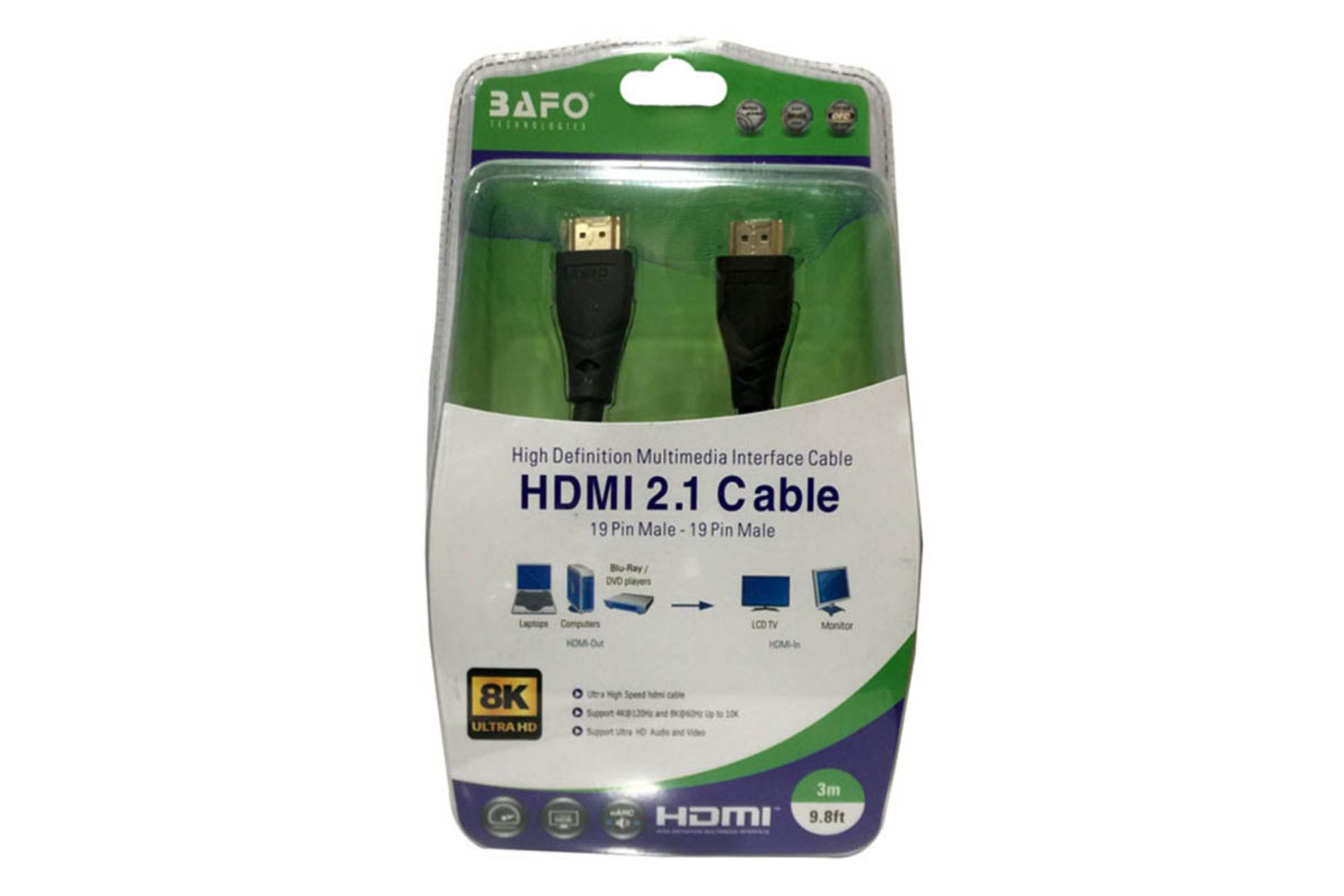 کابل HDMI بافو  HDMI BF-8K 8K 60Hz نسخه 2.1 با طول 3 متر نمای جعبه