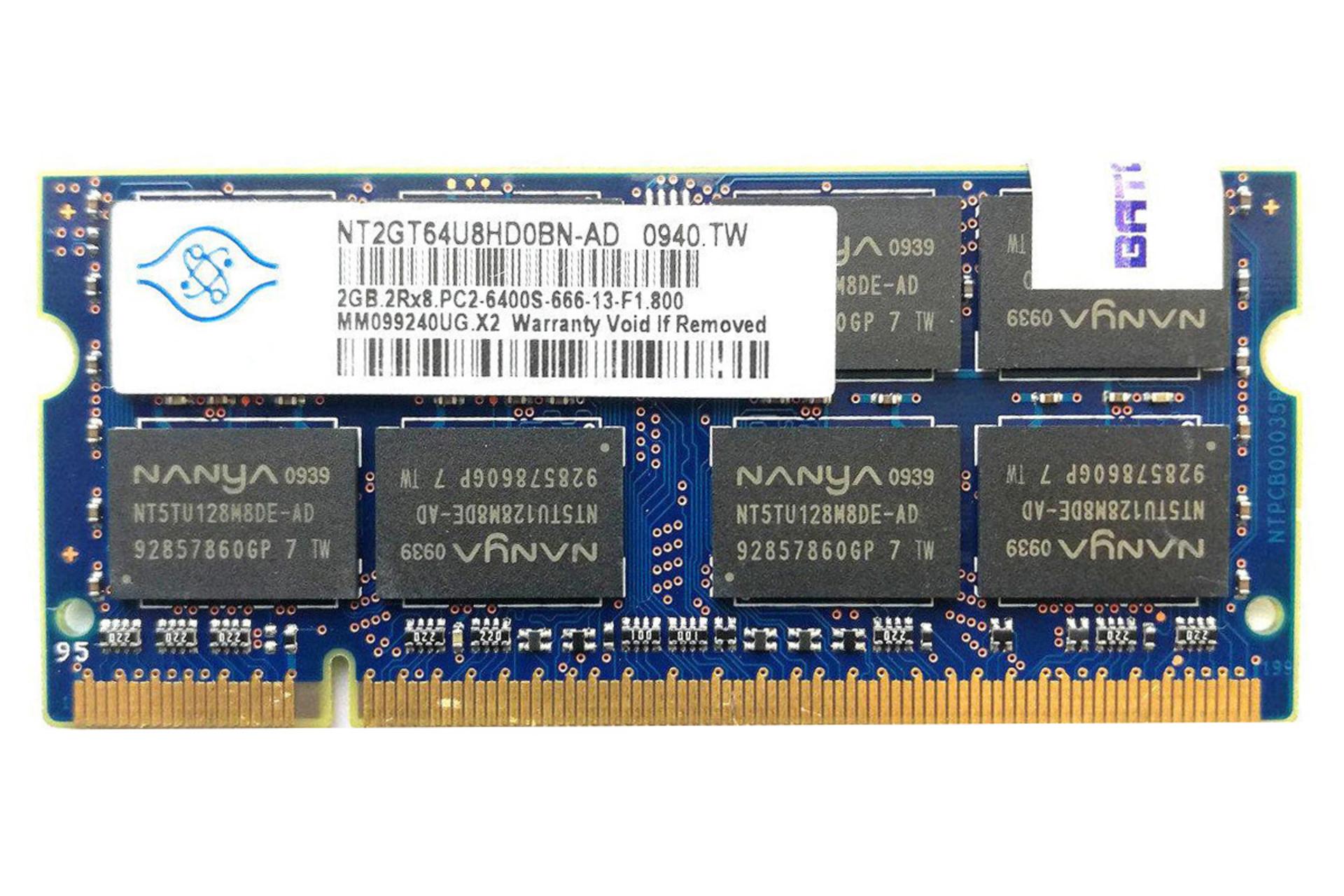 رم نانیا Nanya NT2GT64U8HD0BN-AD 2GB DDR2-800 CL6
