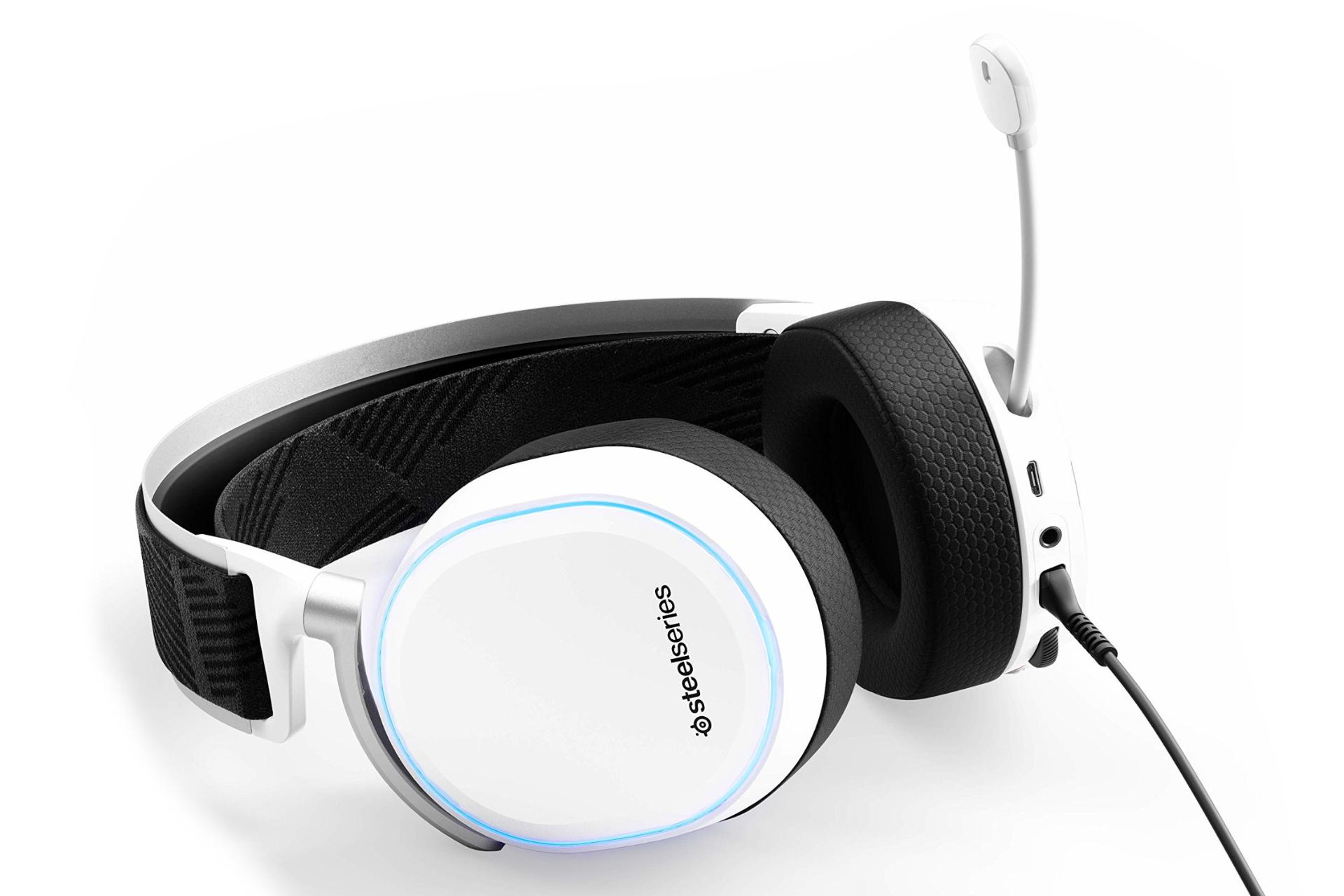 نمای پایین هدفون استیل سریز SteelSeries Arctis Pro + GameDAC سفید
