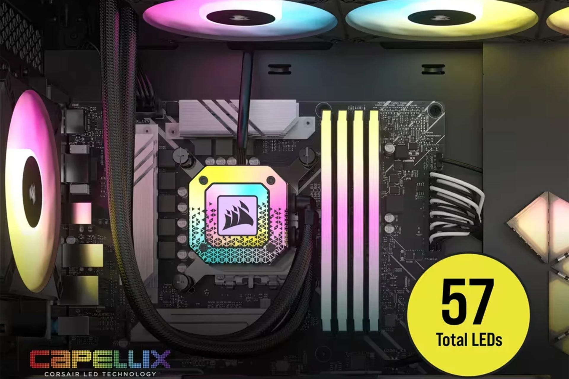 نمای نصب شده خنک کننده مایع کورسیر Corsair iCUE H150i ELITE CAPELLIX XT