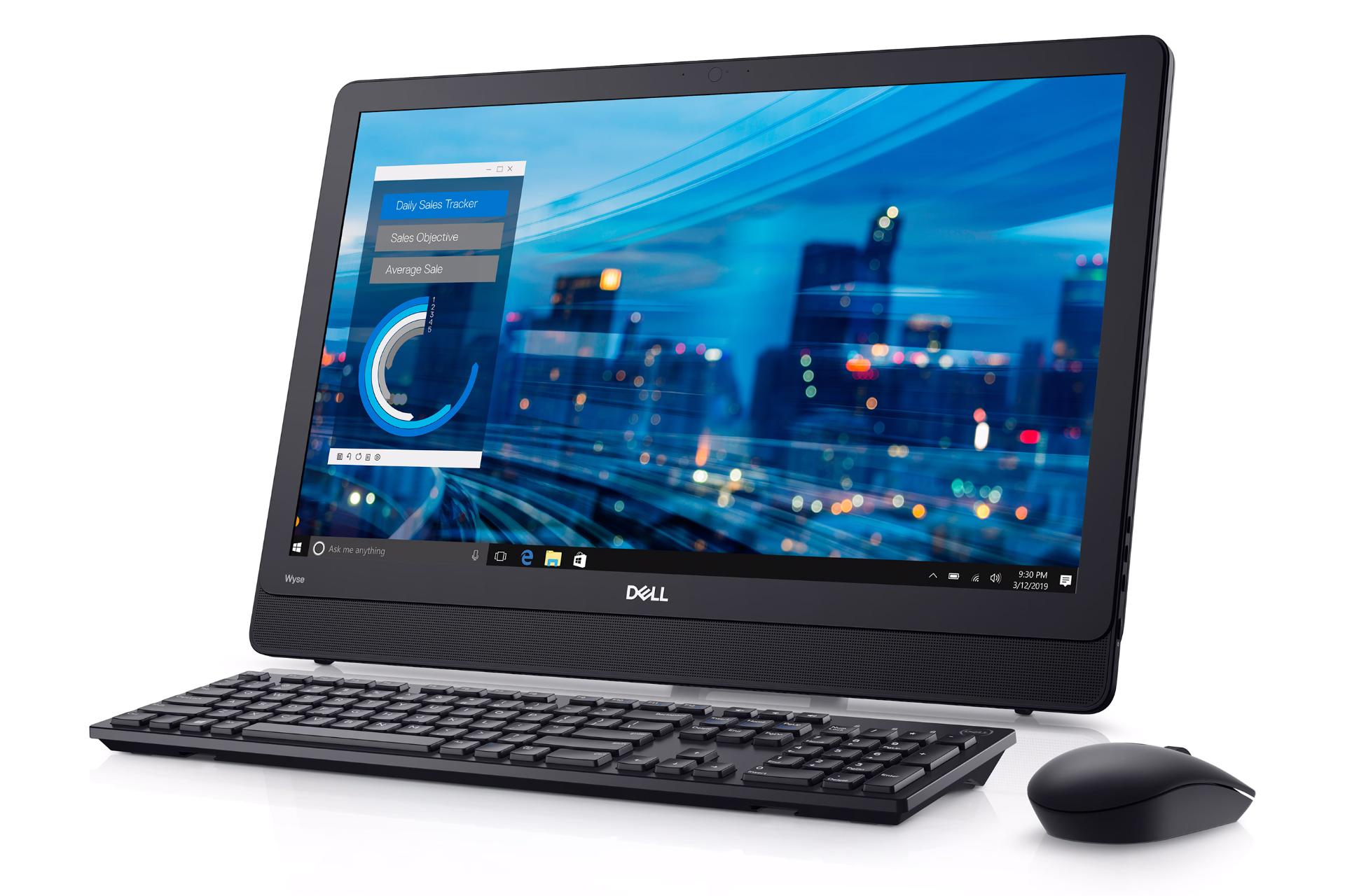 نمای نیمرخ سمت راست کامپیوتر همه کاره Dell Wyse 5470 با نمایش ماوس و کیبورد