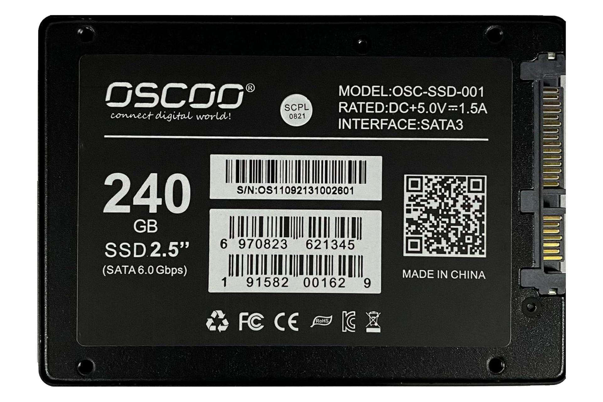 نمای پشت و اینترفیس اتصال اس اس دی اسکو BLACK 001 SATA 2.5 Inch ظرفیت 240 گیگابایت