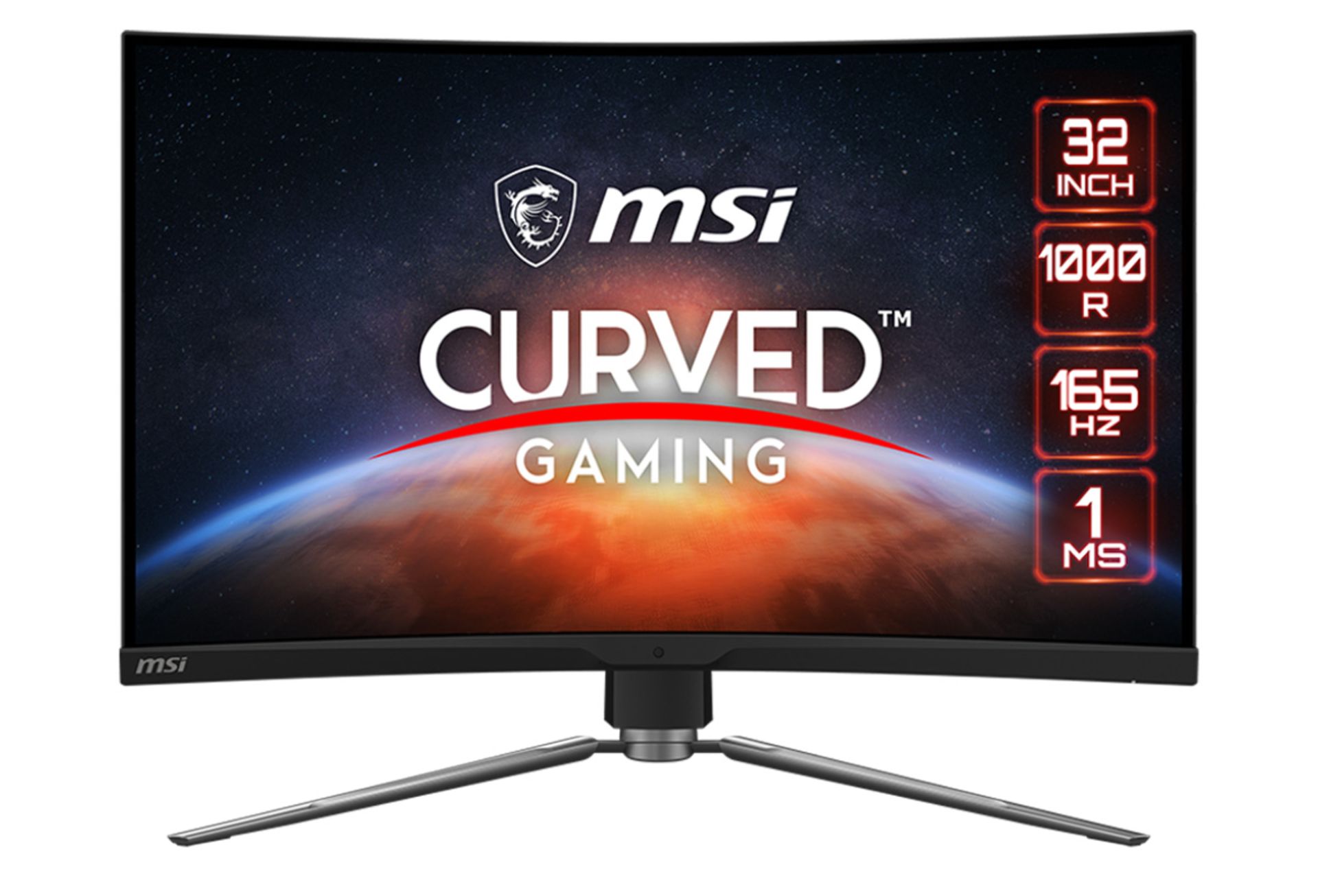 نمای جلو و لوگوی مانیتور ام اس آی 32 اینچ مدل MPG ARTYMIS 323CQR