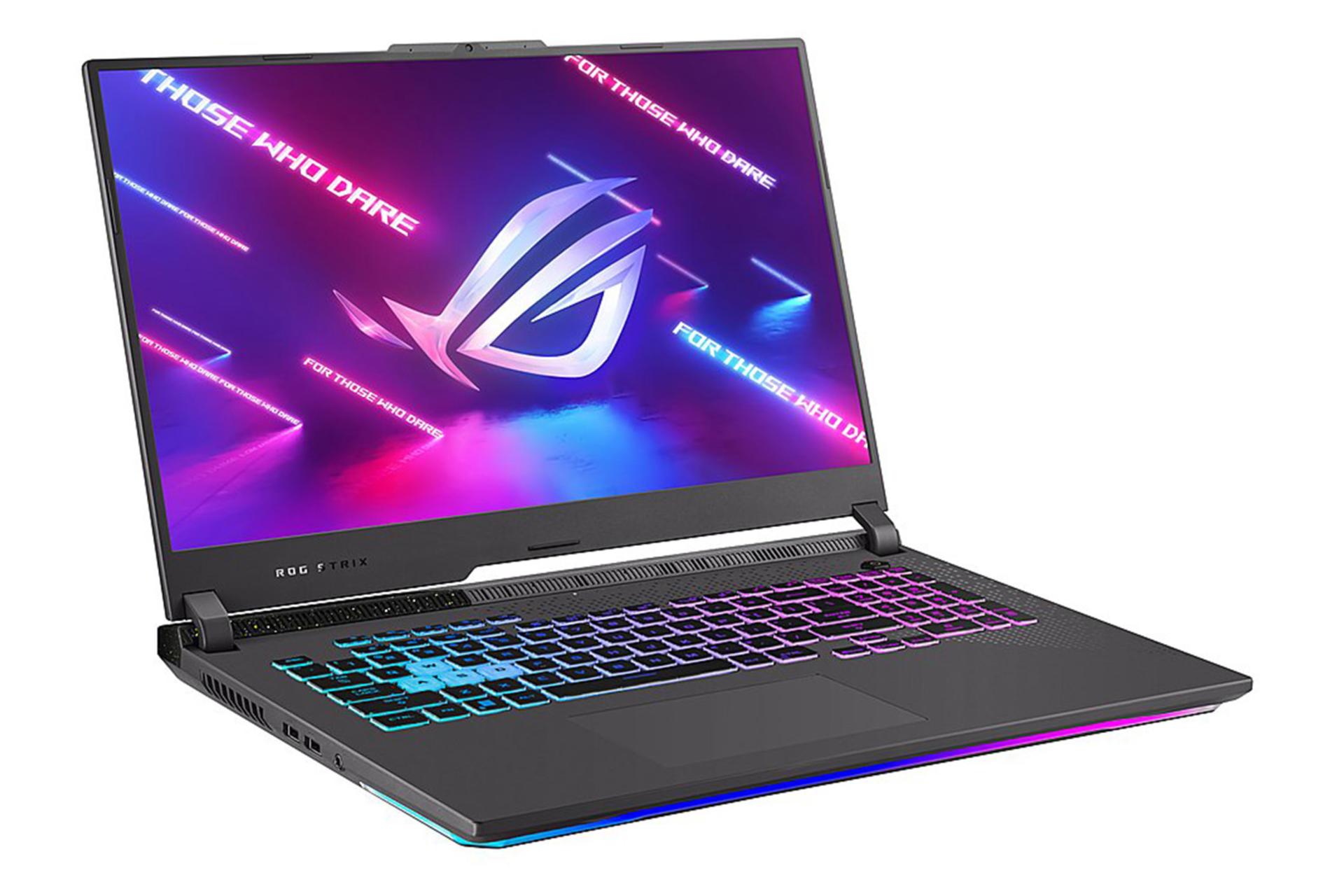 لپ تاپ ایسوس ASUS ROG Strix G17 G713PI نمای چپ صفحه نمایش روشن