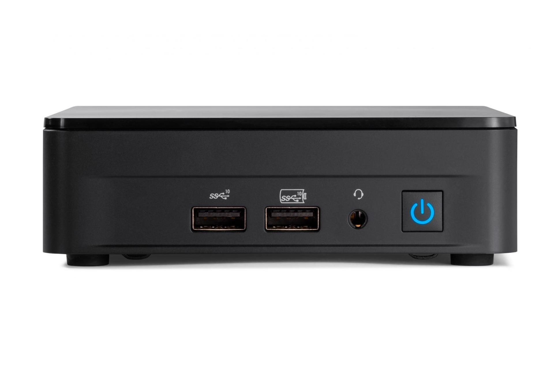 پنل جلوی کامپیوتر کوچک NUC 12 Pro Kit SK اینتل و نمایش دکمه و درگاه‌های جلوی دستگاه