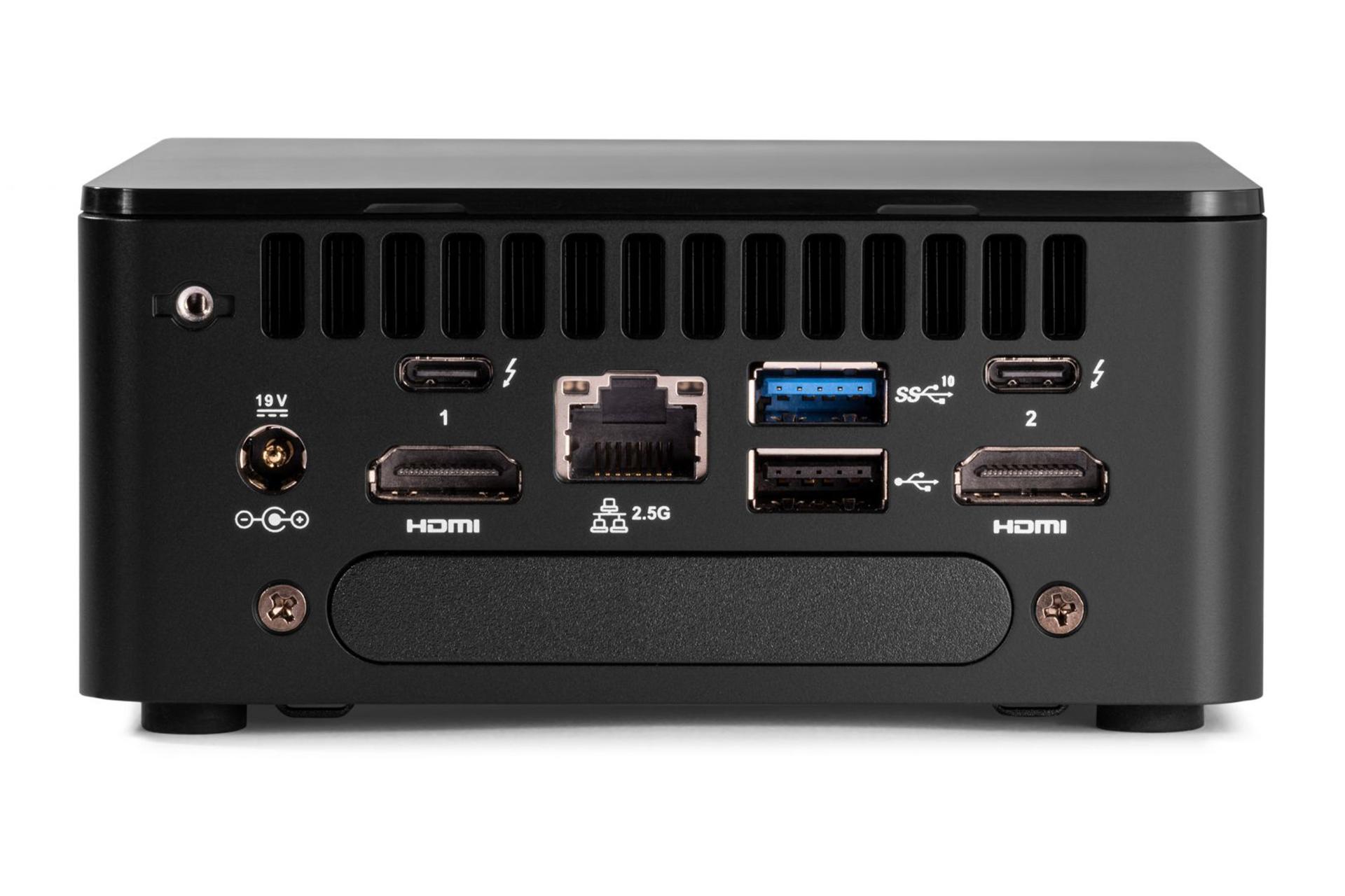 پنل پشت کامپیوتر کوچک NUC 12 Pro SH اینتل و نمایش درگاه‌های پنل پشت و خروجی هوای گرم