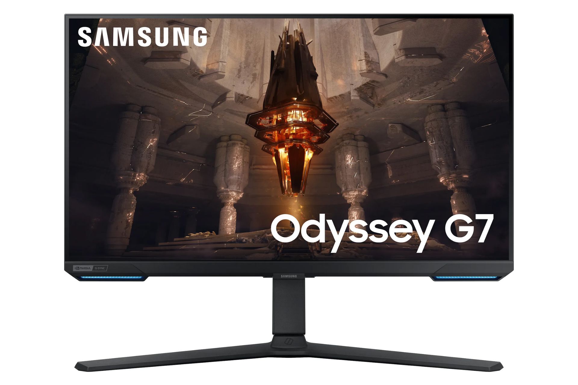 نمای جلو و اسپیکرهای مانیتور سامسونگ 28 اینچ مدل Odyssey G7 S28BG70