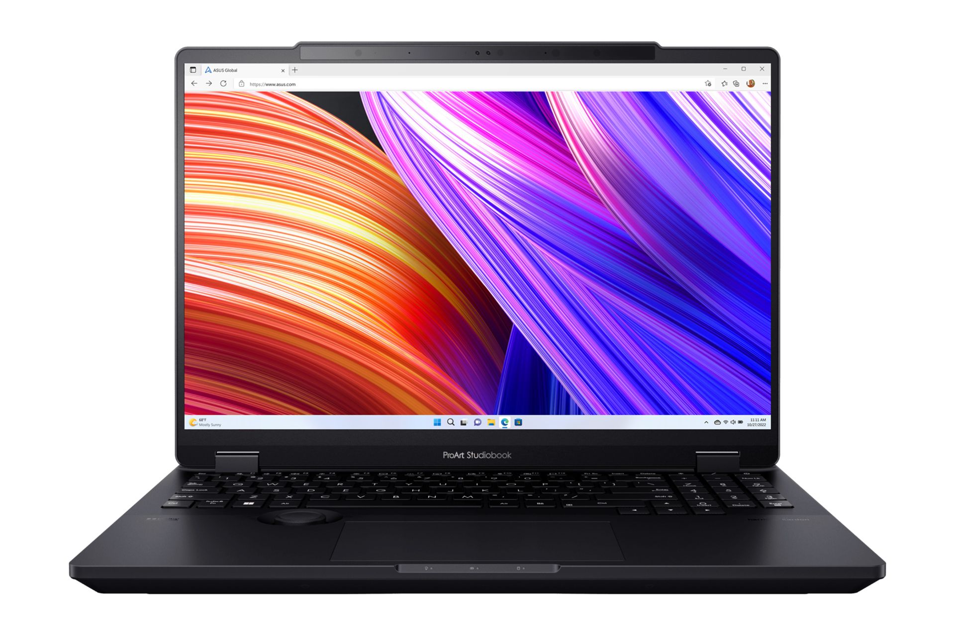 نمای جلوی لپ تاپ ProArt Studiobook 16 OLED H7604JI ایسوس و نمایش کیبورد و صفحه نمایش