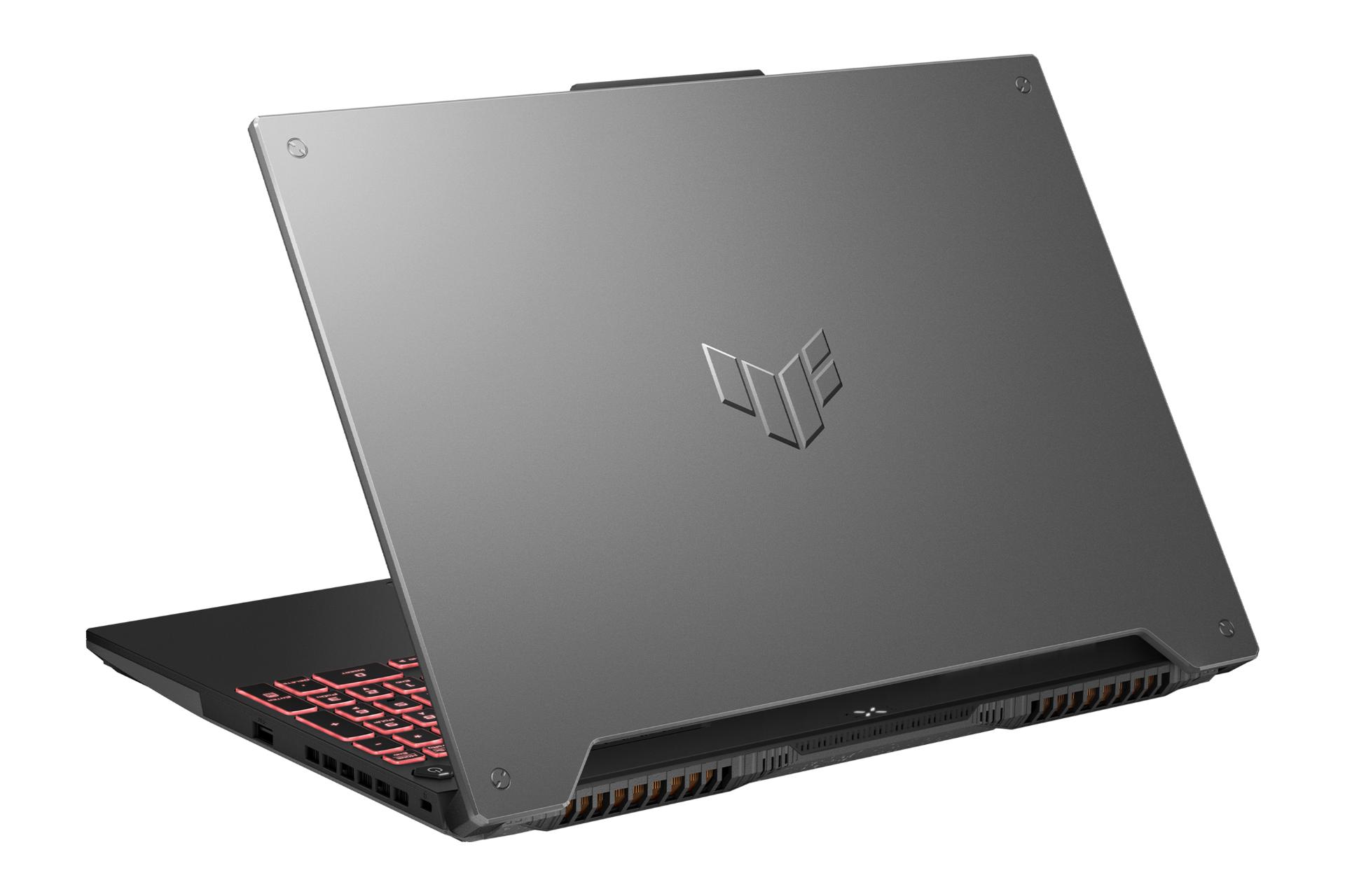 پنل پشت نمایشگر لپ تاپ TUF Gaming A15 2022 FA507R ایسوس با تمرکز روی لوگو و نمایش خروجی‌های هوای گرم