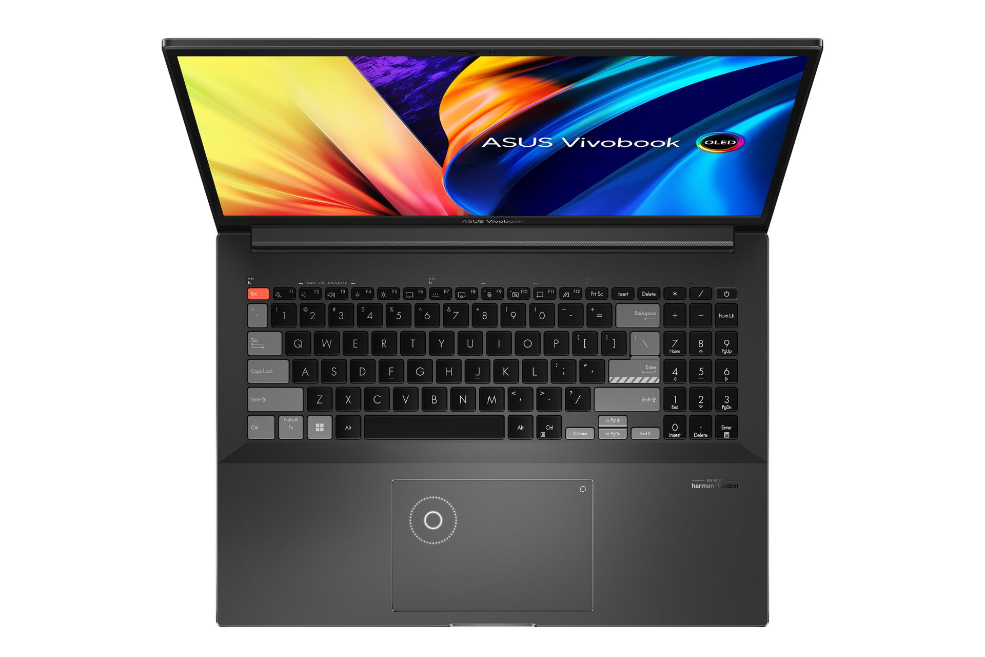 نمای بالای لپ تاپ VivoBook Pro 16X OLED N7600ZE ایسوس و نمایش کیبورد و ترک‌پد