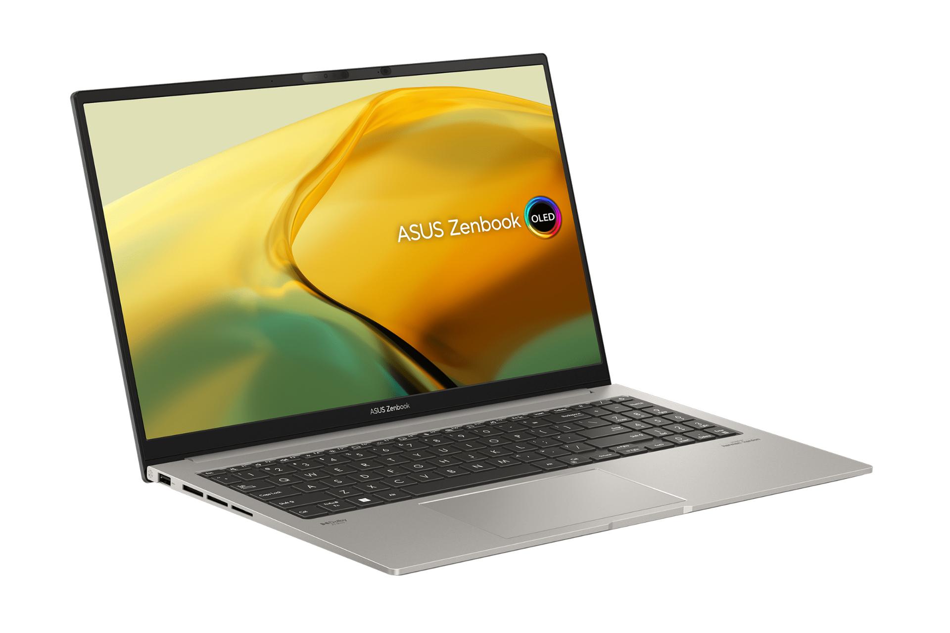 لپ تاپ ایسوس ASUS Zenbook 15 OLED UM3504DA نمای چپ صفحه نمایش روشن