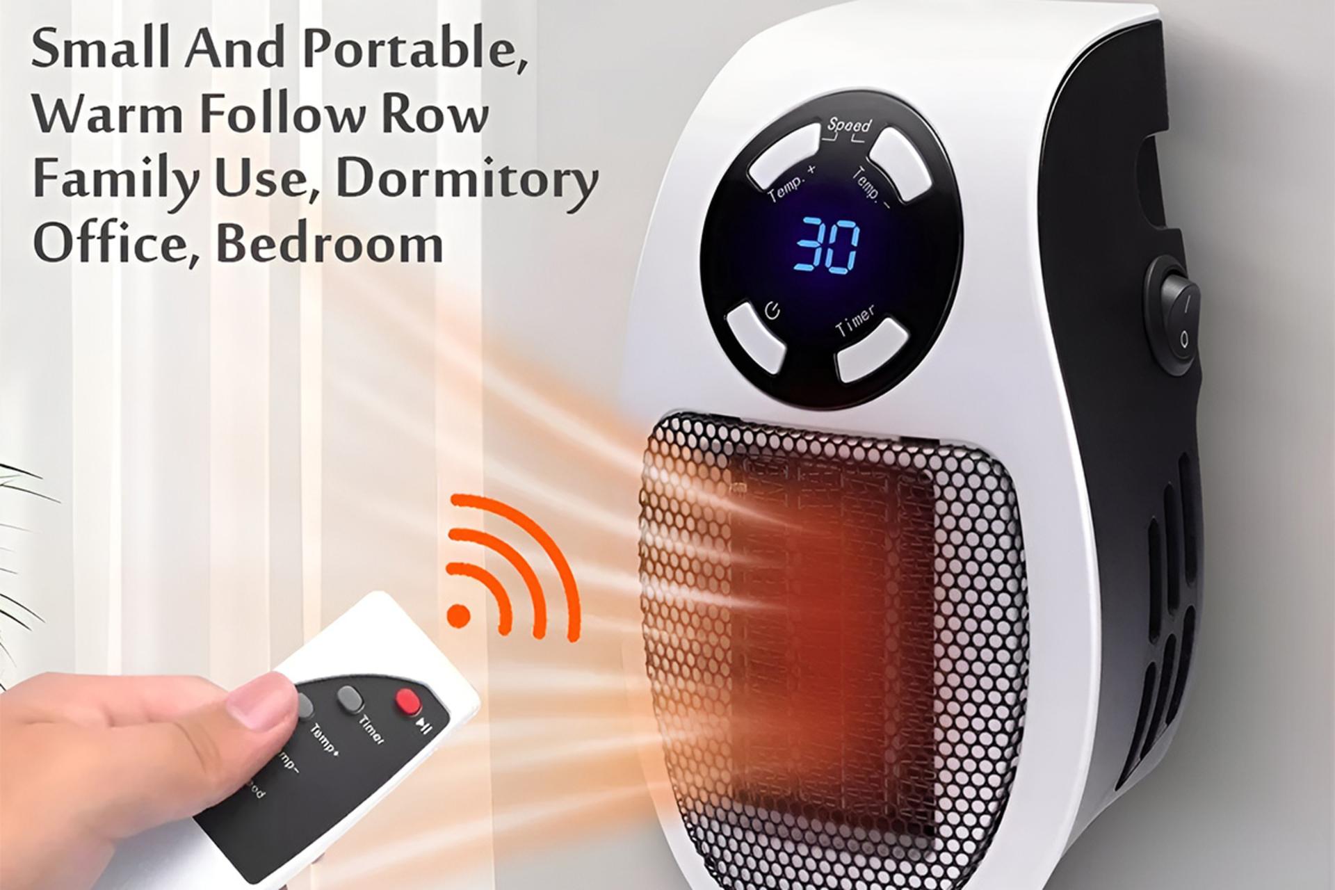 نمای کناری و کلیدهای کنترل روی بخاری برقی سیف الکتریک Safe Electrics FST به‌همراه ریموت کنترل