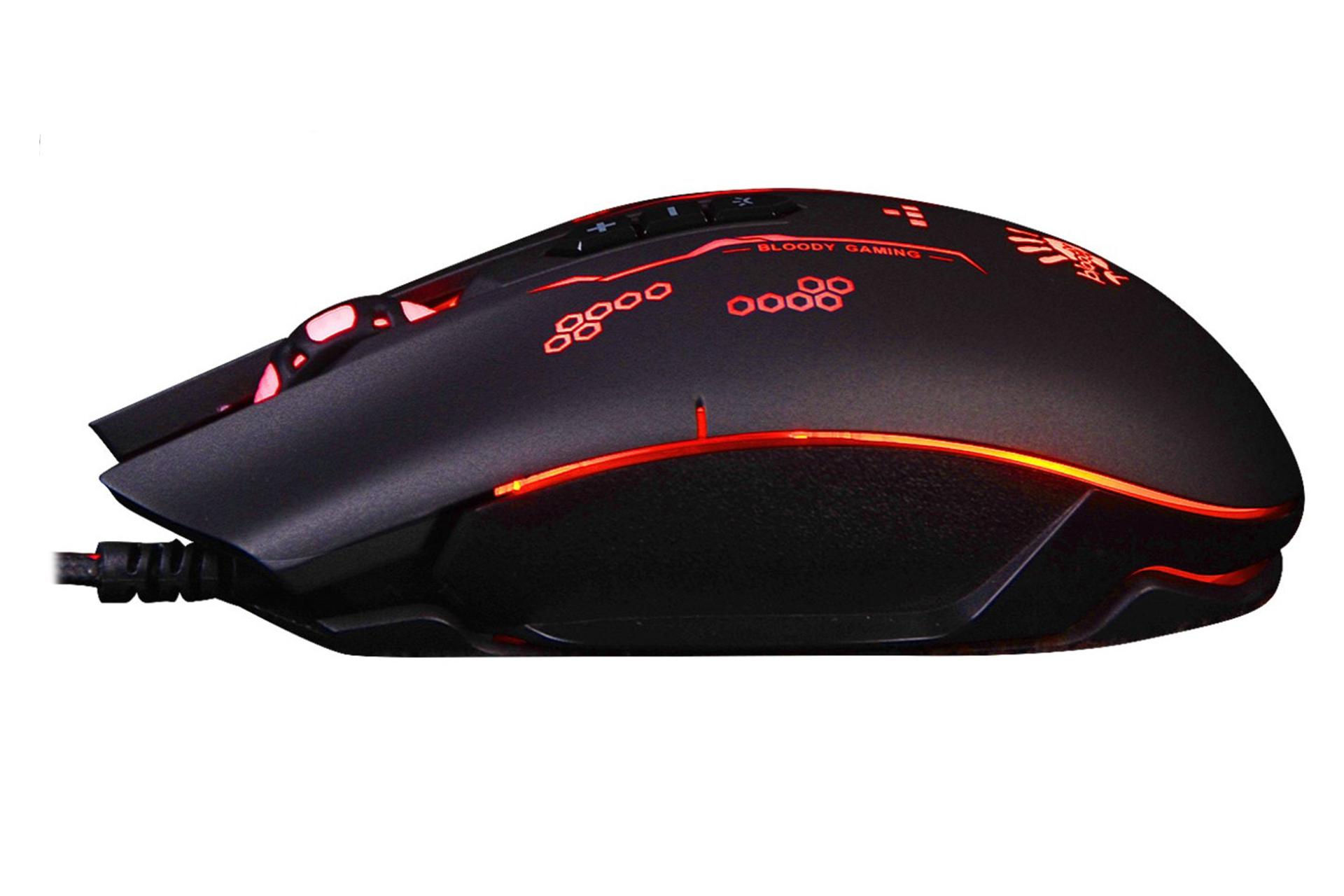 نمای چپ ماوس ای فورتک A4TECH Bloody Q80B و محل اتصال کابل