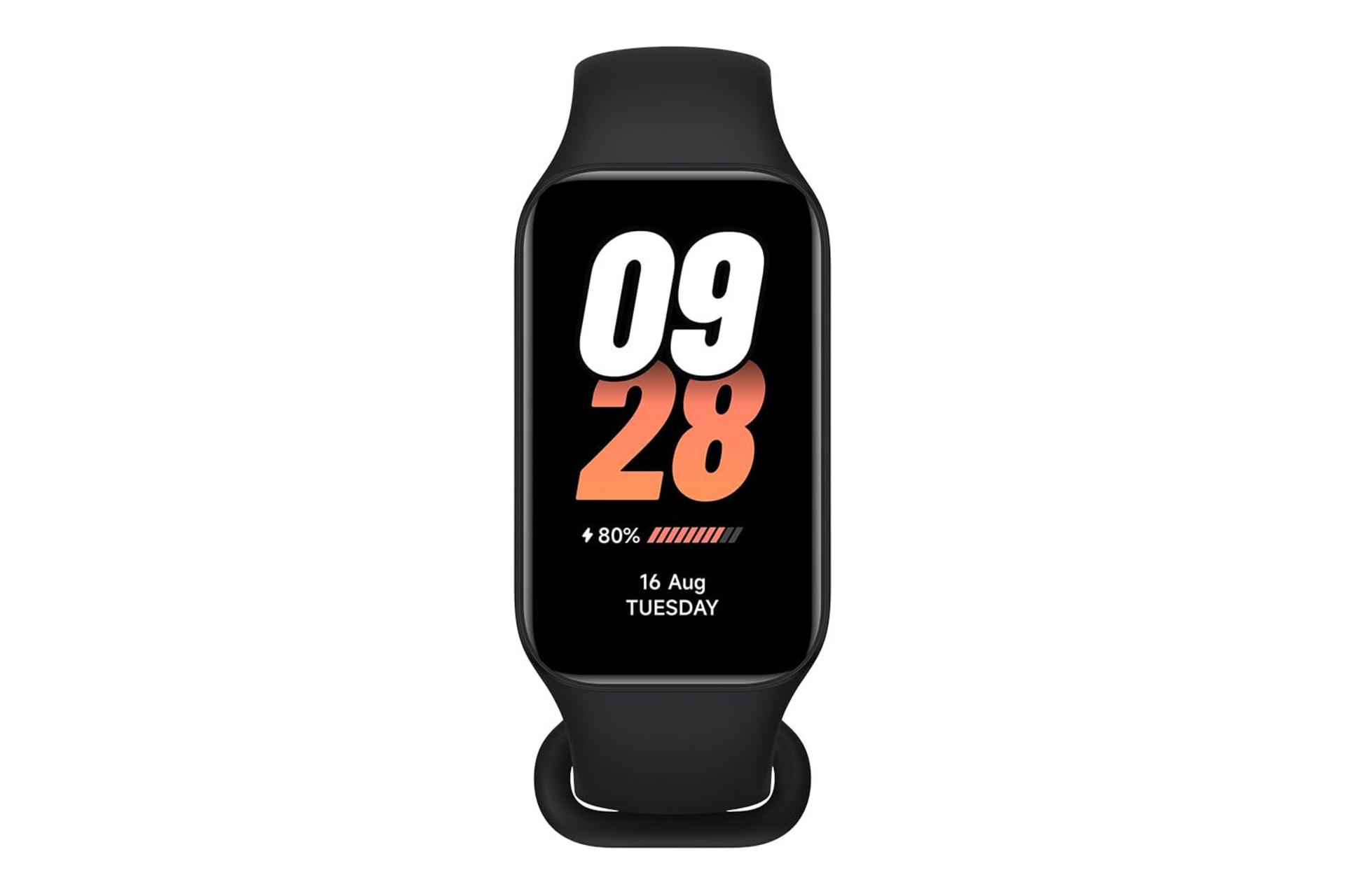 نمای روبرو ساعت هوشمند اسمارت بند 8 اکتیو شیائومی / Xiaomi Smart Band 8 Active مشکی