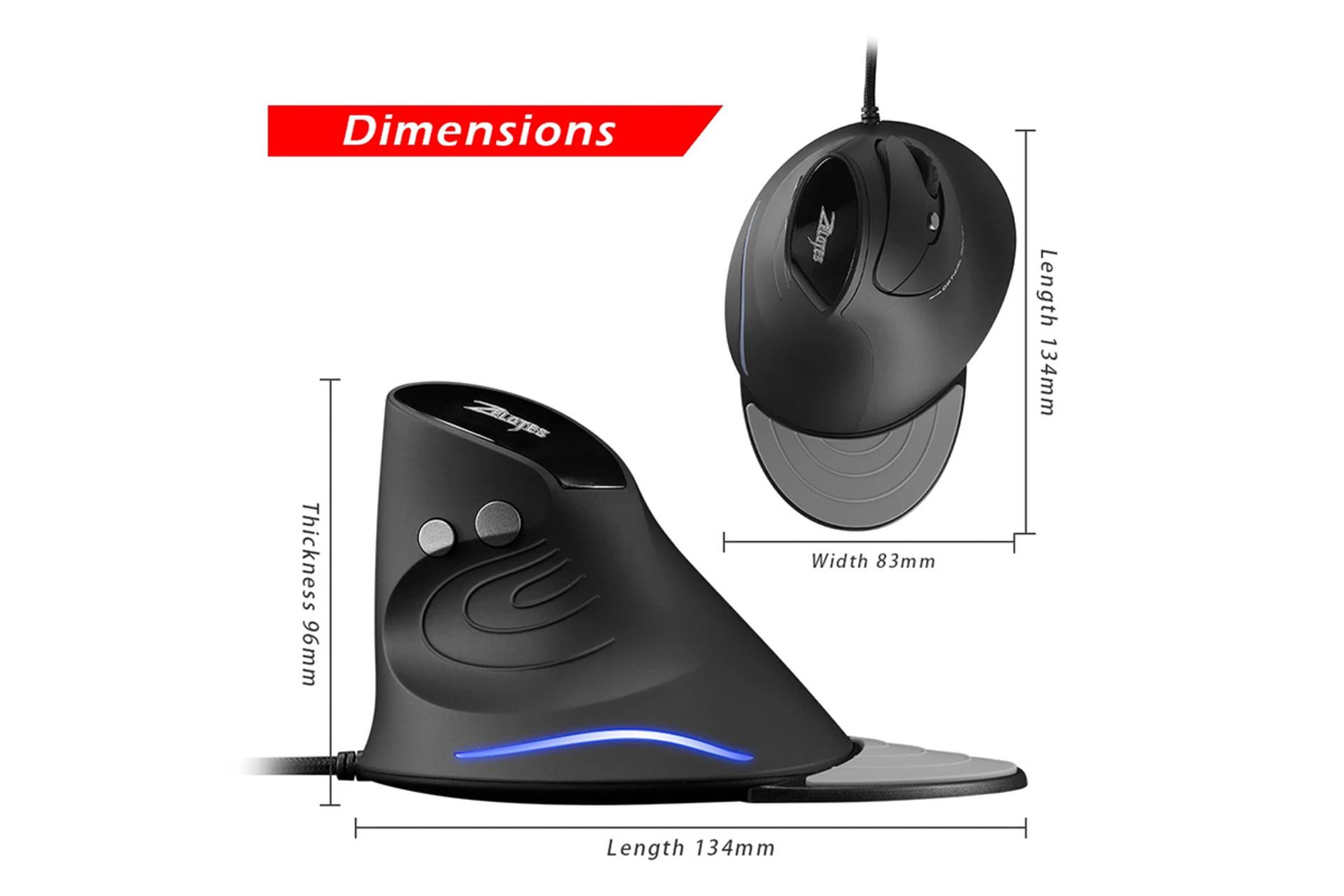 ابعاد ماوس زیلوتس Zelotes T-30