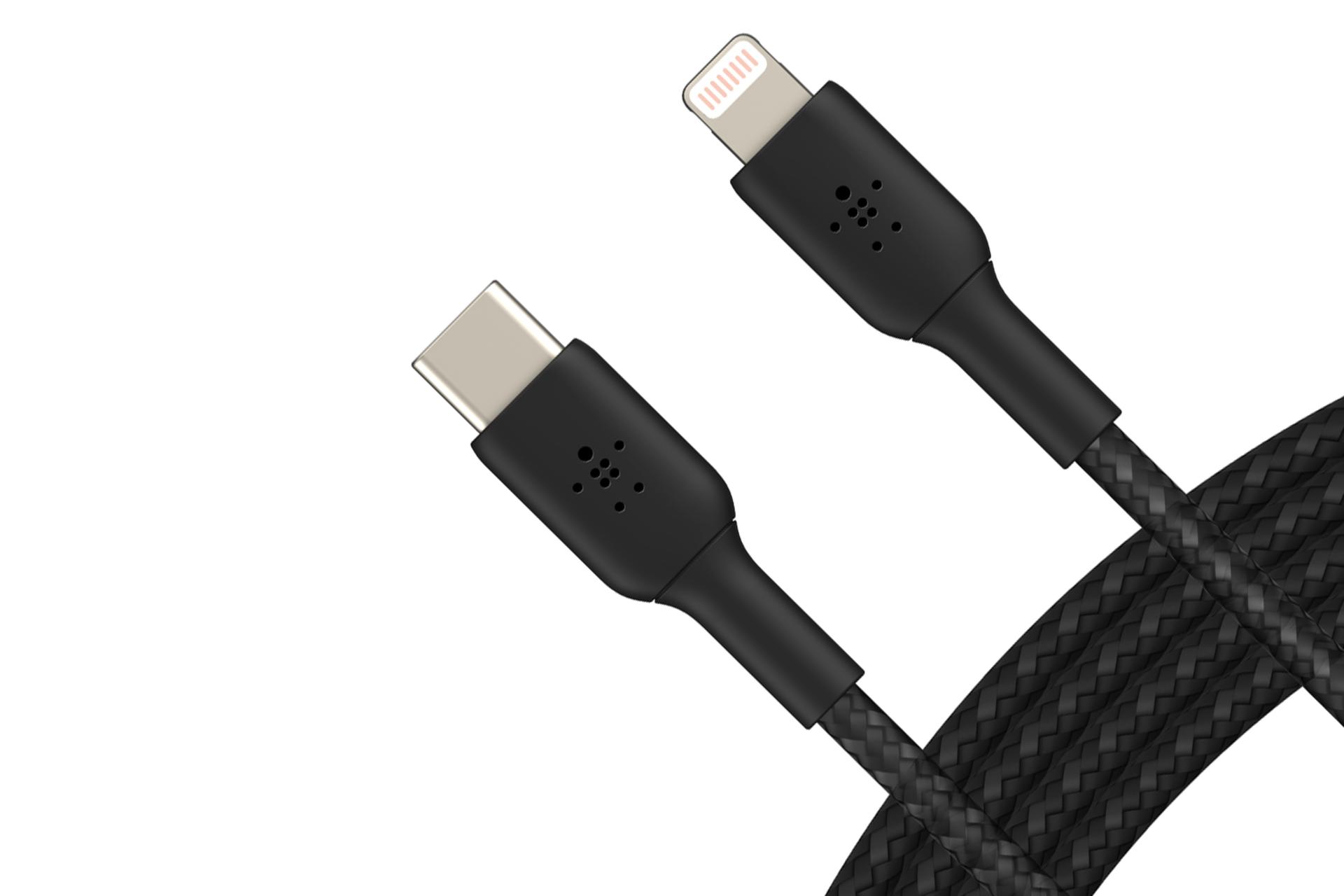 کانکتور و اتصال کابل شارژ USB بلکین Type-C به Lightning مدل BoostCharge Braided CAA004 با طول 3 متر