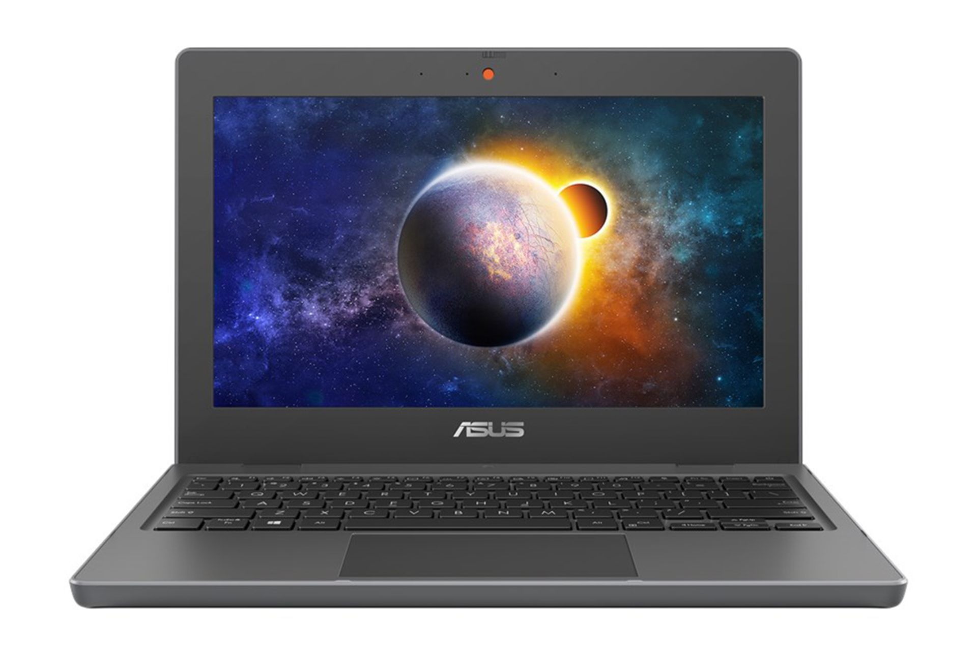 نمای جلوی لپ تاپ BR1100CKA ایسوس با صفحه نمایش روشن و نمایش کیبورد