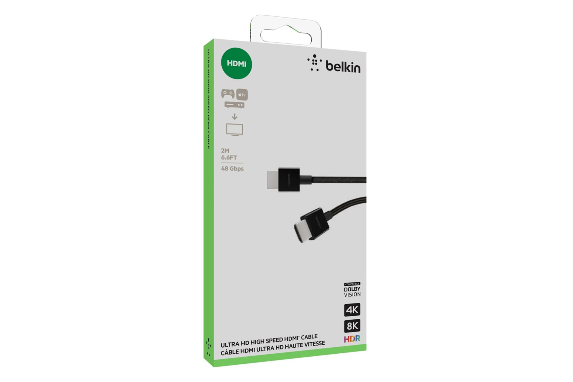 جعبه کابل HDMI بلکین AV10176bt2M-BLK 8K 60hz نسخه 2.1 با طول 2 متر